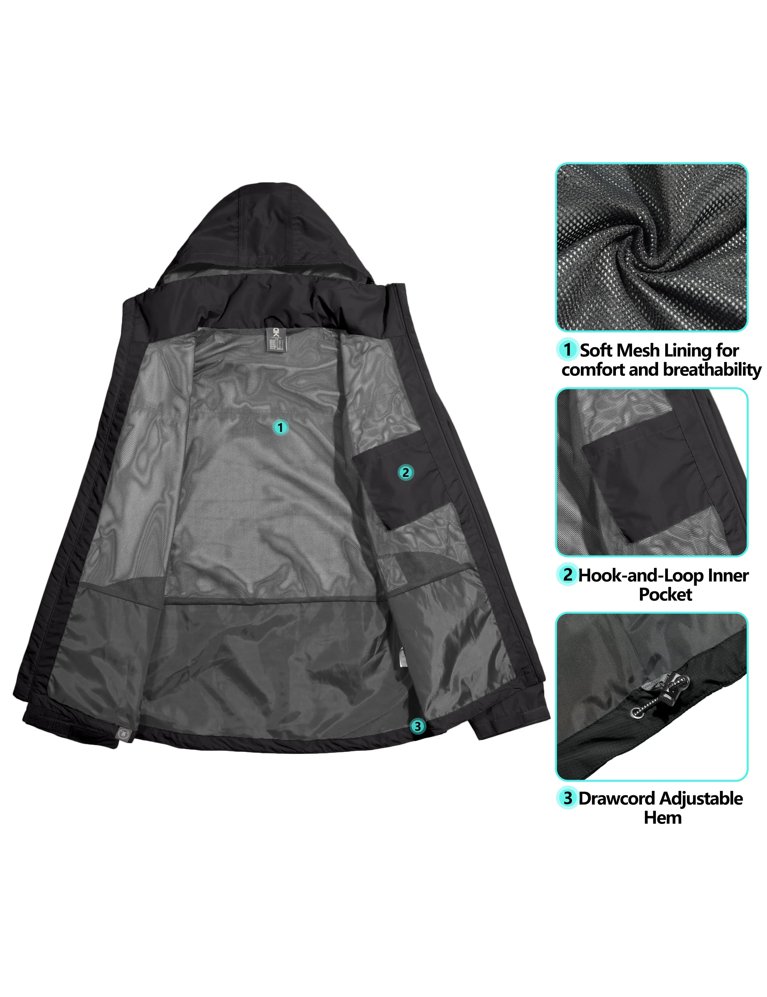 Men's Waterproof Hooded Hiking Travel Rain Shell Jacket