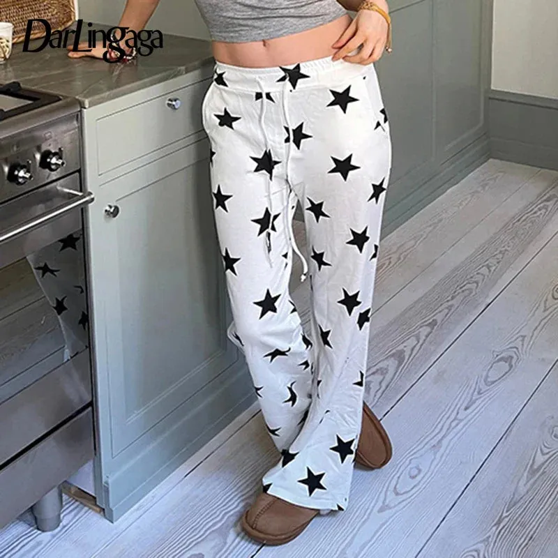 Metaversmall Casual Baggy Knitted Sweatpants Star Printing Basic Women Trousers Sporty Chic Homewear Harajuku Autumn Pants Bottoms