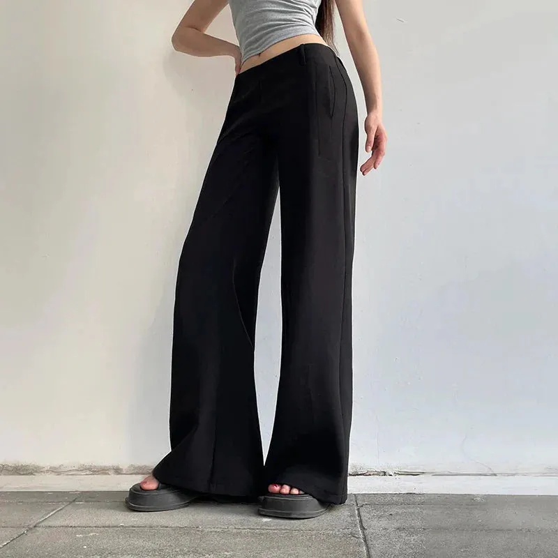 Metaversmall Casual Black Low Rise Women Pants Basic Straight Leg Streetwear Korean Fashion Office Suit Trousers Ladies Sweatpants