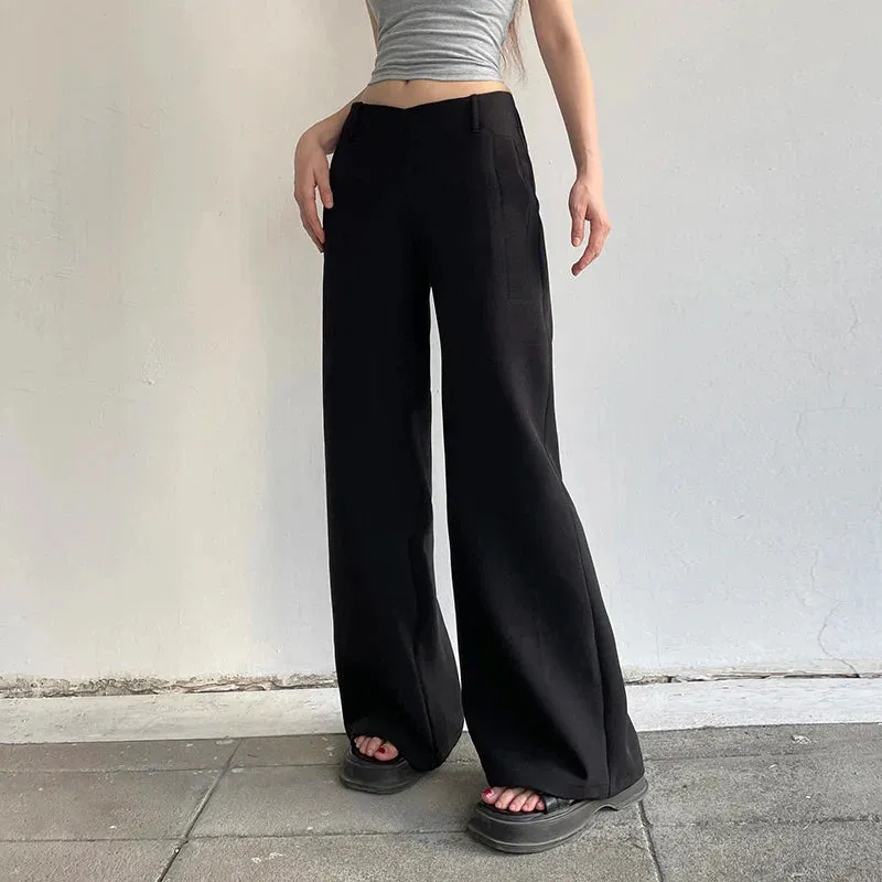 Metaversmall Casual Black Low Rise Women Pants Basic Straight Leg Streetwear Korean Fashion Office Suit Trousers Ladies Sweatpants