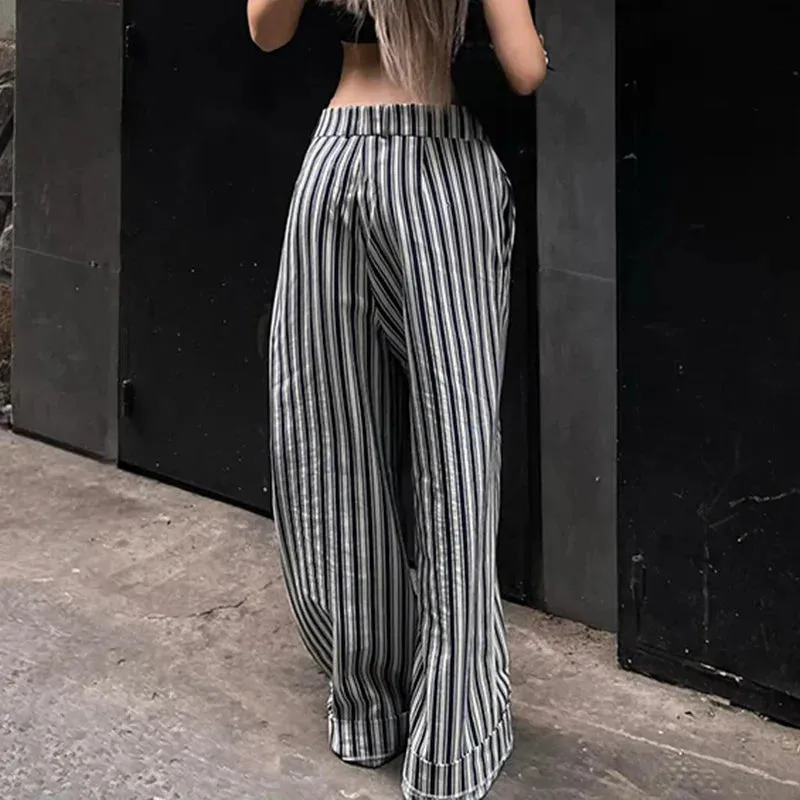 Metaversmall Streetwear Striped Straight Leg Women Trousers Casual Basic Office Ladies Chic Pants Full Length Contrast Sweatpants