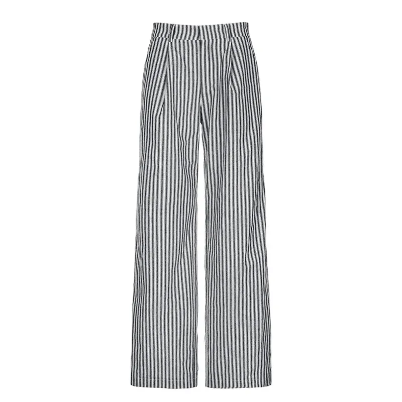 Metaversmall Streetwear Striped Straight Leg Women Trousers Casual Basic Office Ladies Chic Pants Full Length Contrast Sweatpants