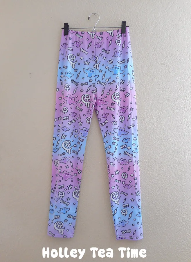 Milky pastel bat night leggings [made to order]