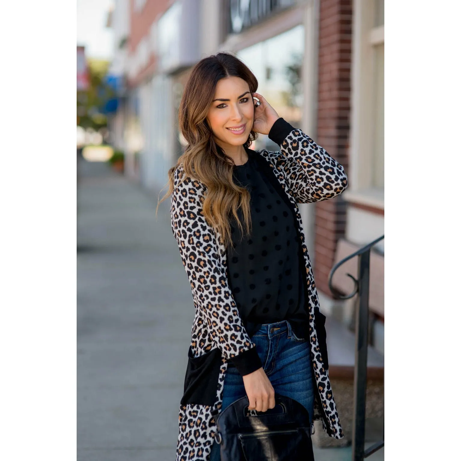 Mini Leopard Solid Trim Tunic Cardigan