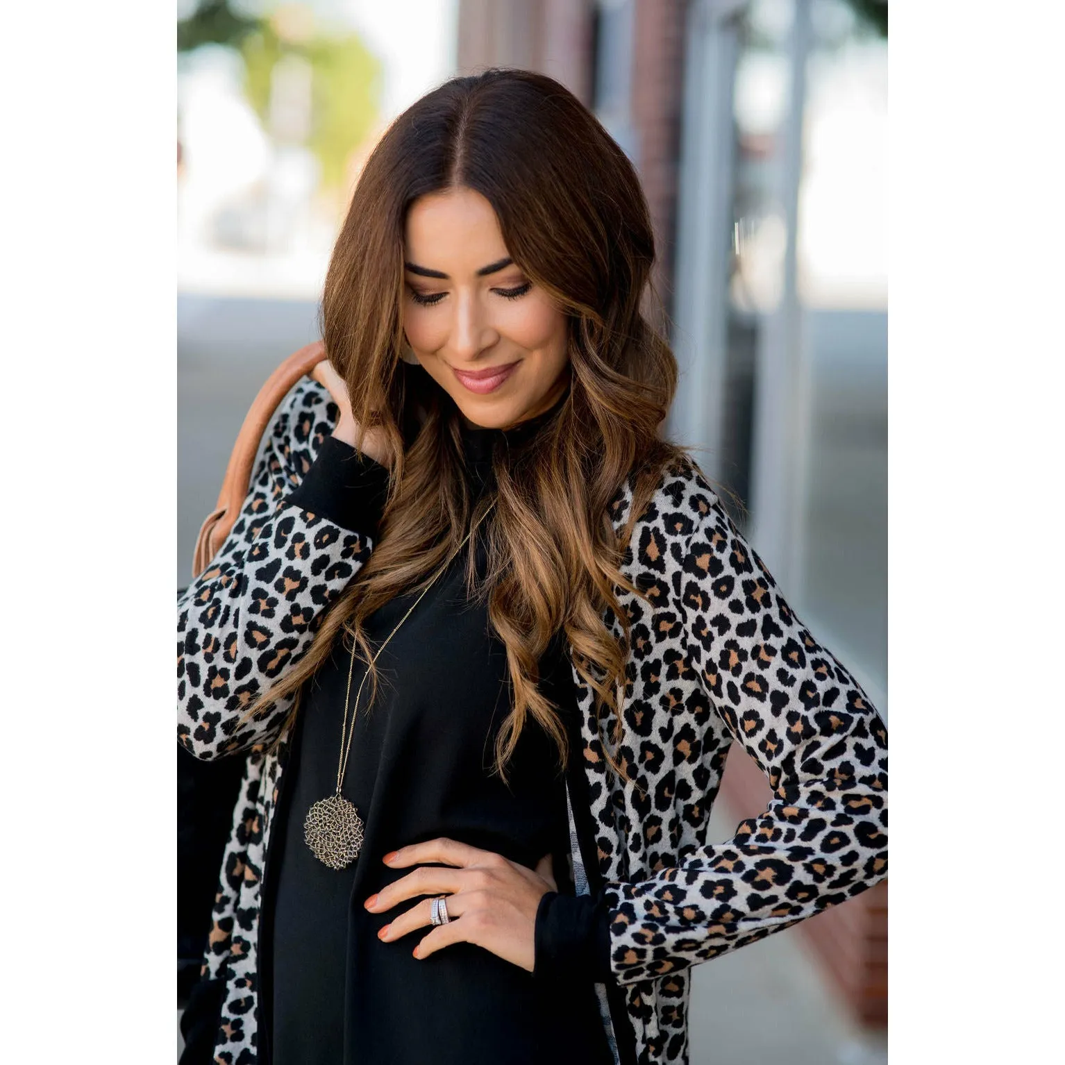 Mini Leopard Solid Trim Tunic Cardigan