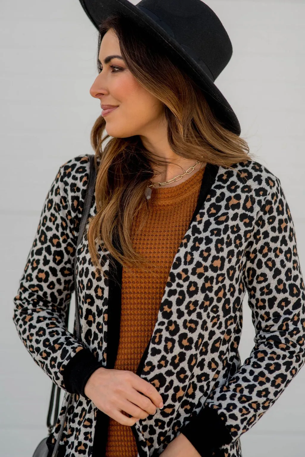 Mini Leopard Solid Trim Tunic Cardigan