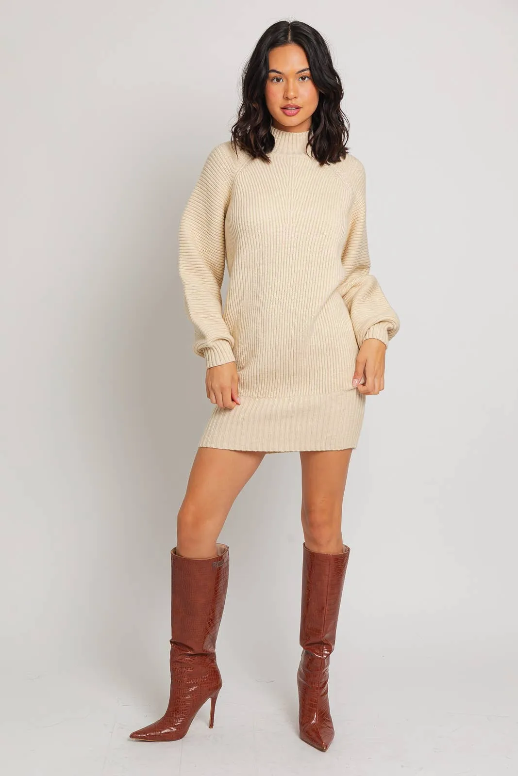 MOCK NECK COZY SWEATER DRESS