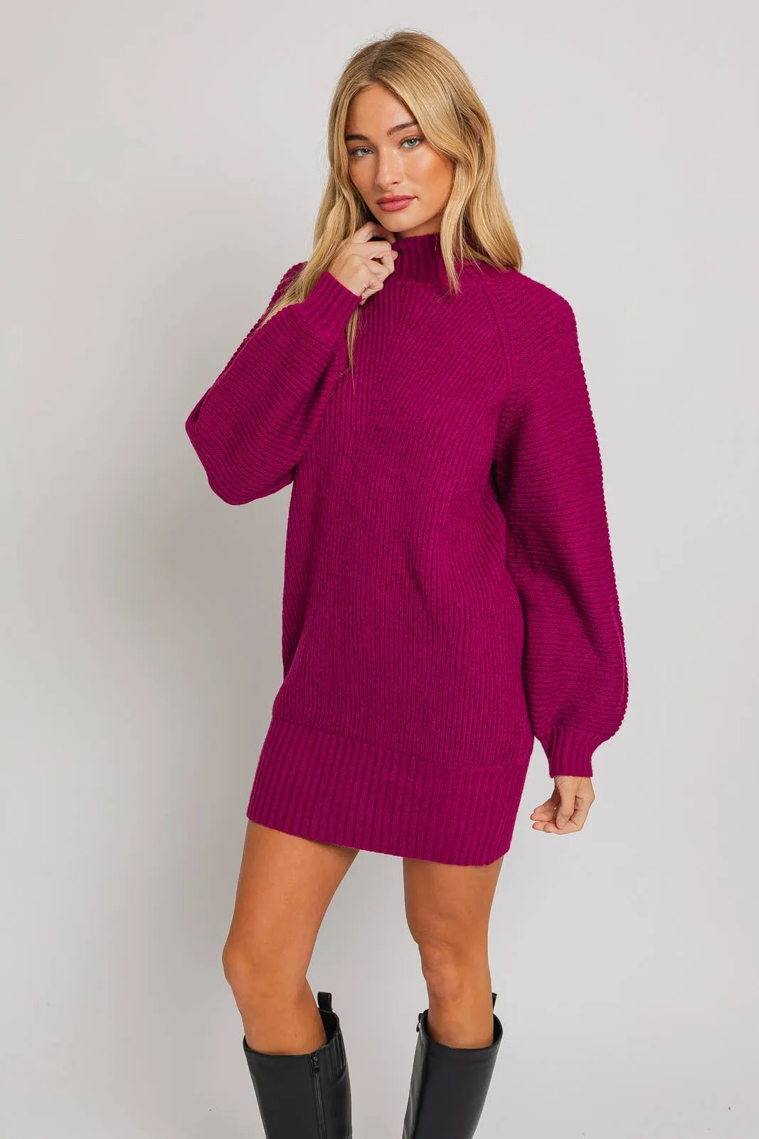 MOCK NECK COZY SWEATER DRESS