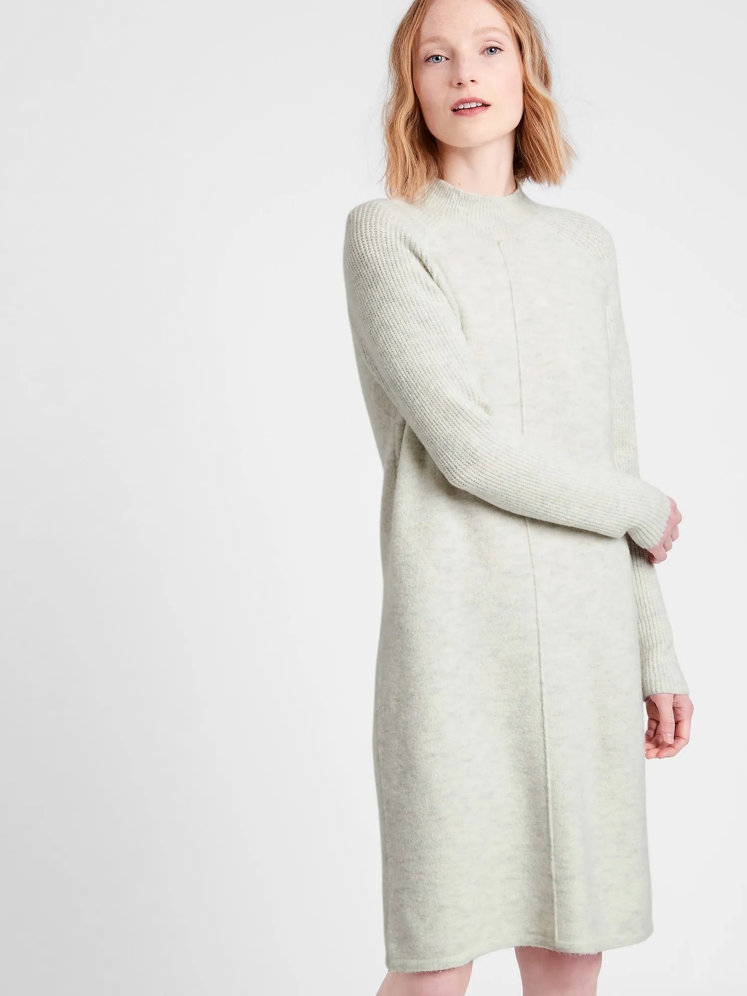 Mock-Neck Sweater Dress in Light Gray