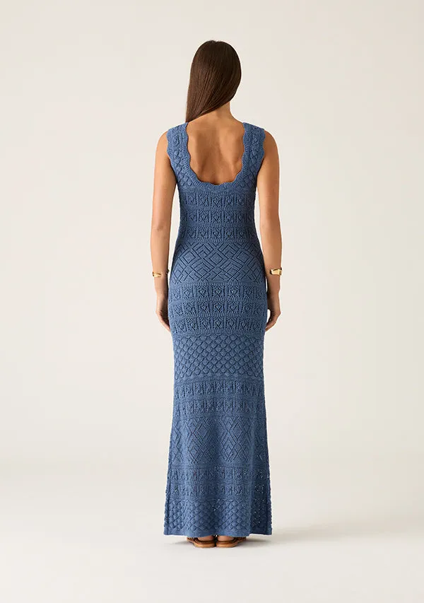 Mos The Label Bruna Pointelle Midi Dress – Harbour Blue