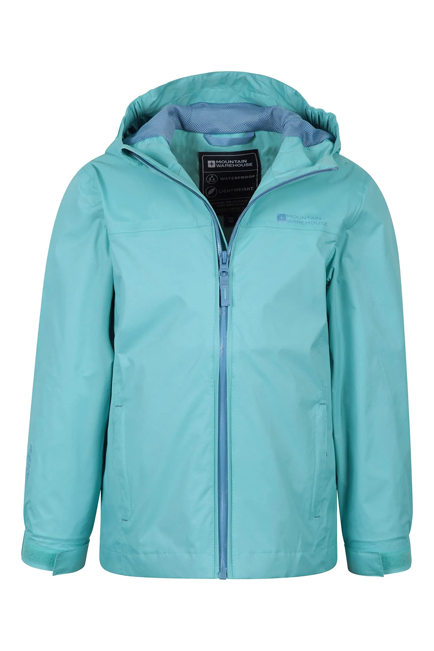 Mountain Warehouse Torrent Kids Waterproof Rain Jacket - Taped Seams Raincoat, Lightweight, Breathable, Girls & Boys Rainwear -Ideal for Autumn Winter, Travelling, Wet Weather Teal Kids Size 3-4 Years