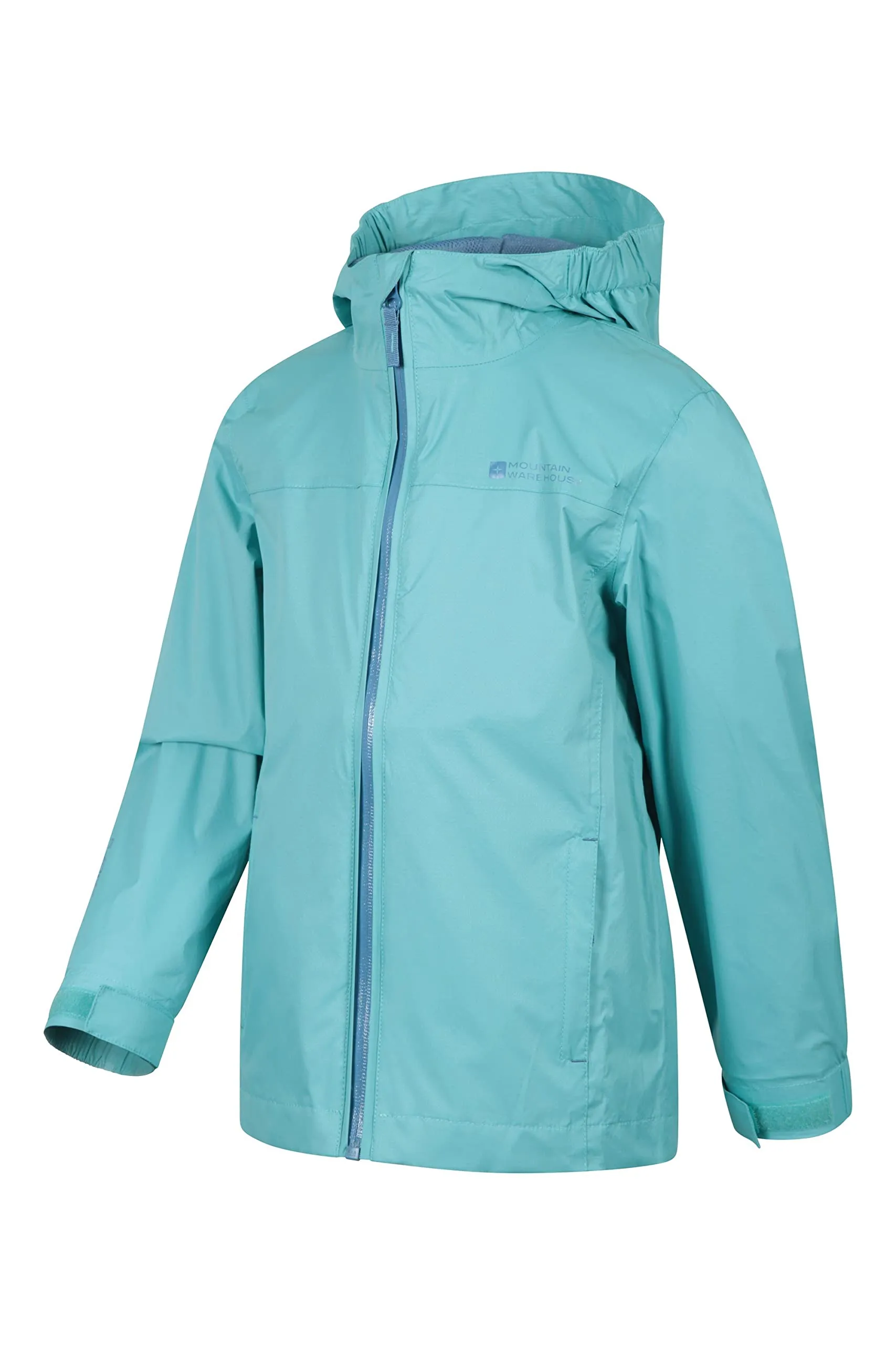 Mountain Warehouse Torrent Kids Waterproof Rain Jacket - Taped Seams Raincoat, Lightweight, Breathable, Girls & Boys Rainwear -Ideal for Autumn Winter, Travelling, Wet Weather Teal Kids Size 3-4 Years