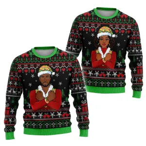 Mr. and Mrs. Santa With African Traditional Costume Ugly Sweatshirt