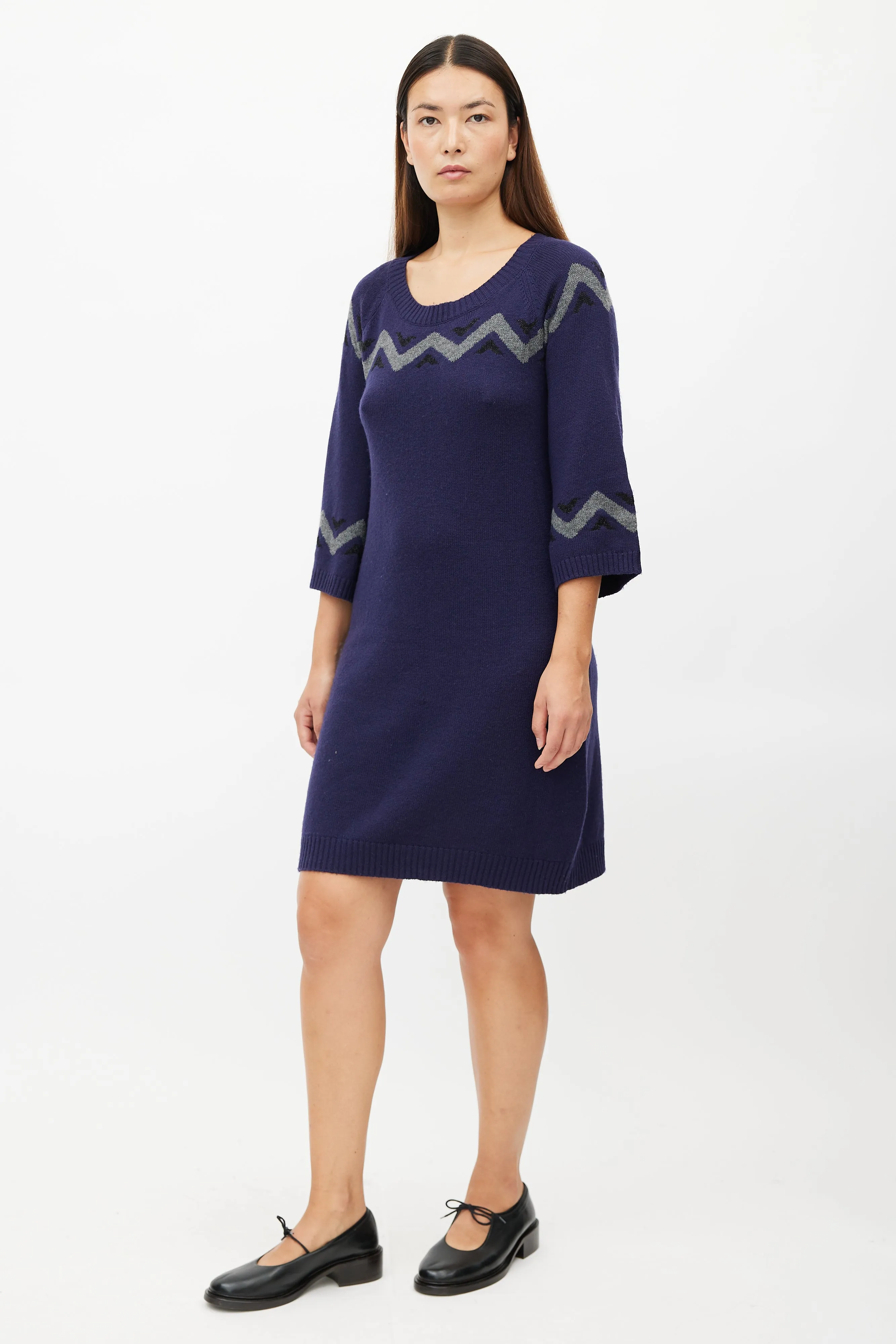 Navy & Grey Stripe Knit Sweater Dress