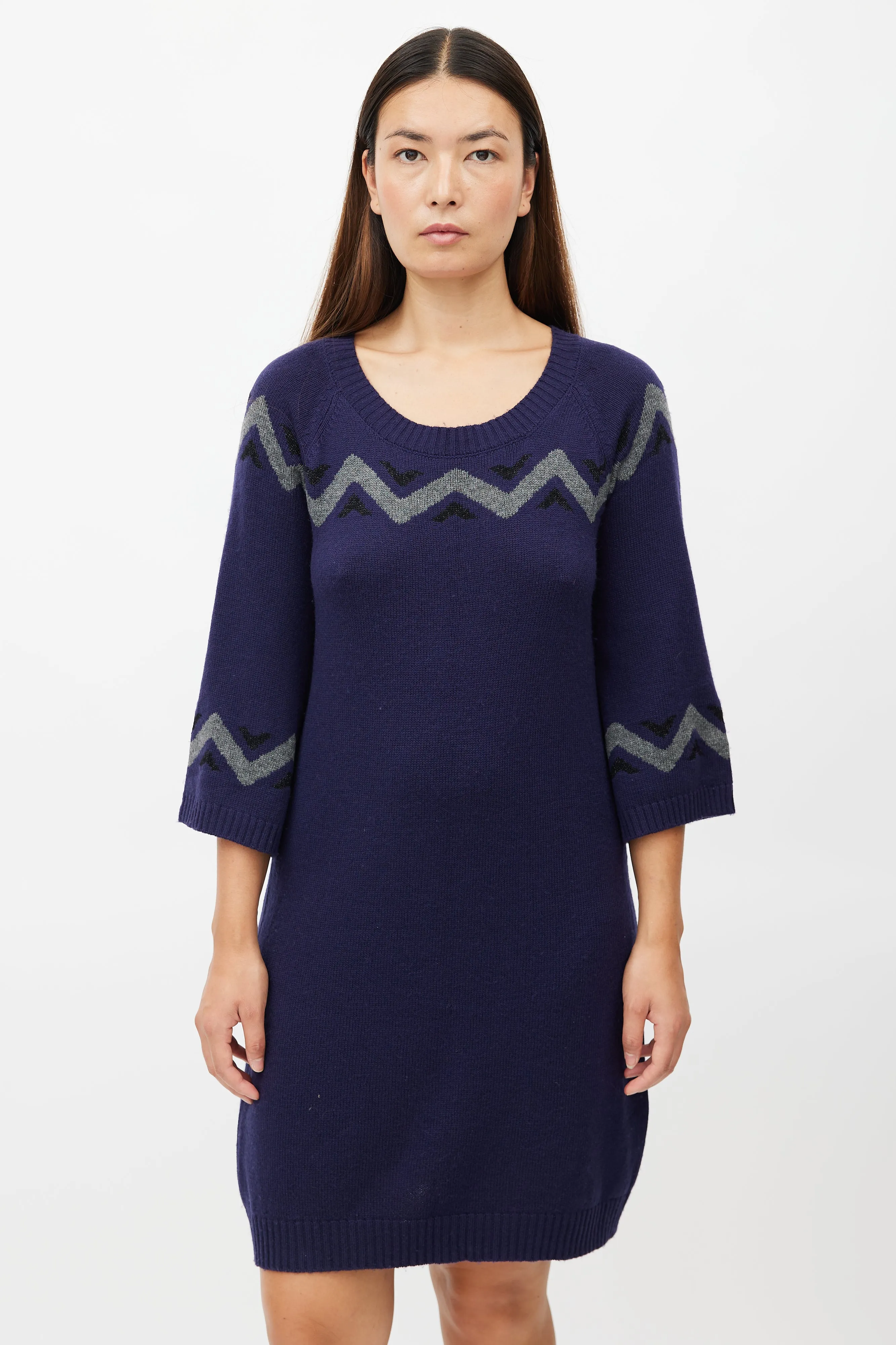 Navy & Grey Stripe Knit Sweater Dress