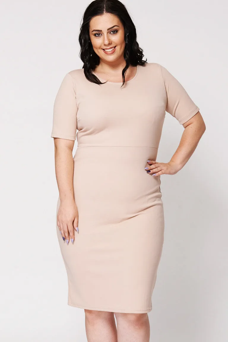 Nude Midi Shift Scuba Dress