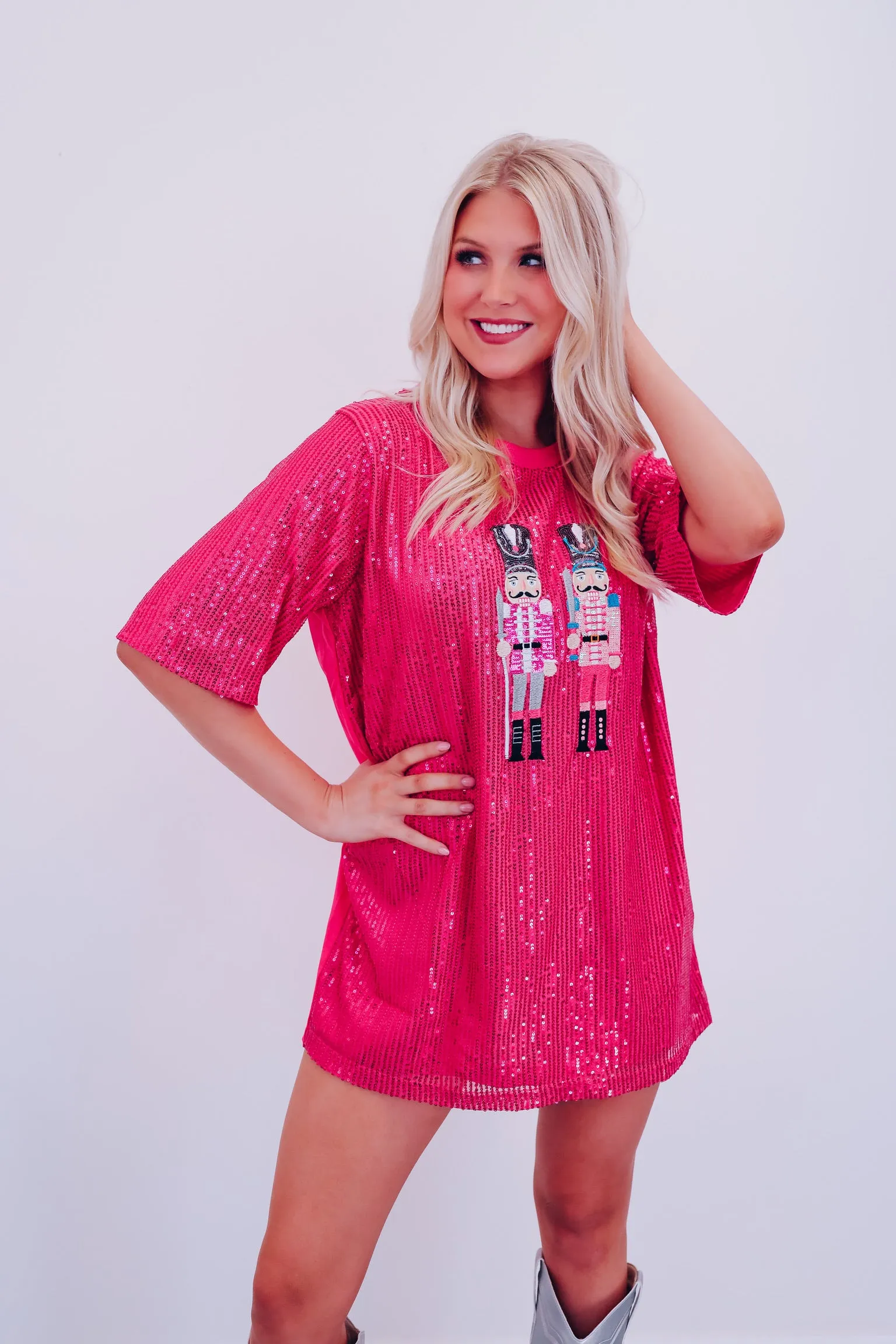 Nut Cracker Sequin Mini T-Shirt Dress - Pink