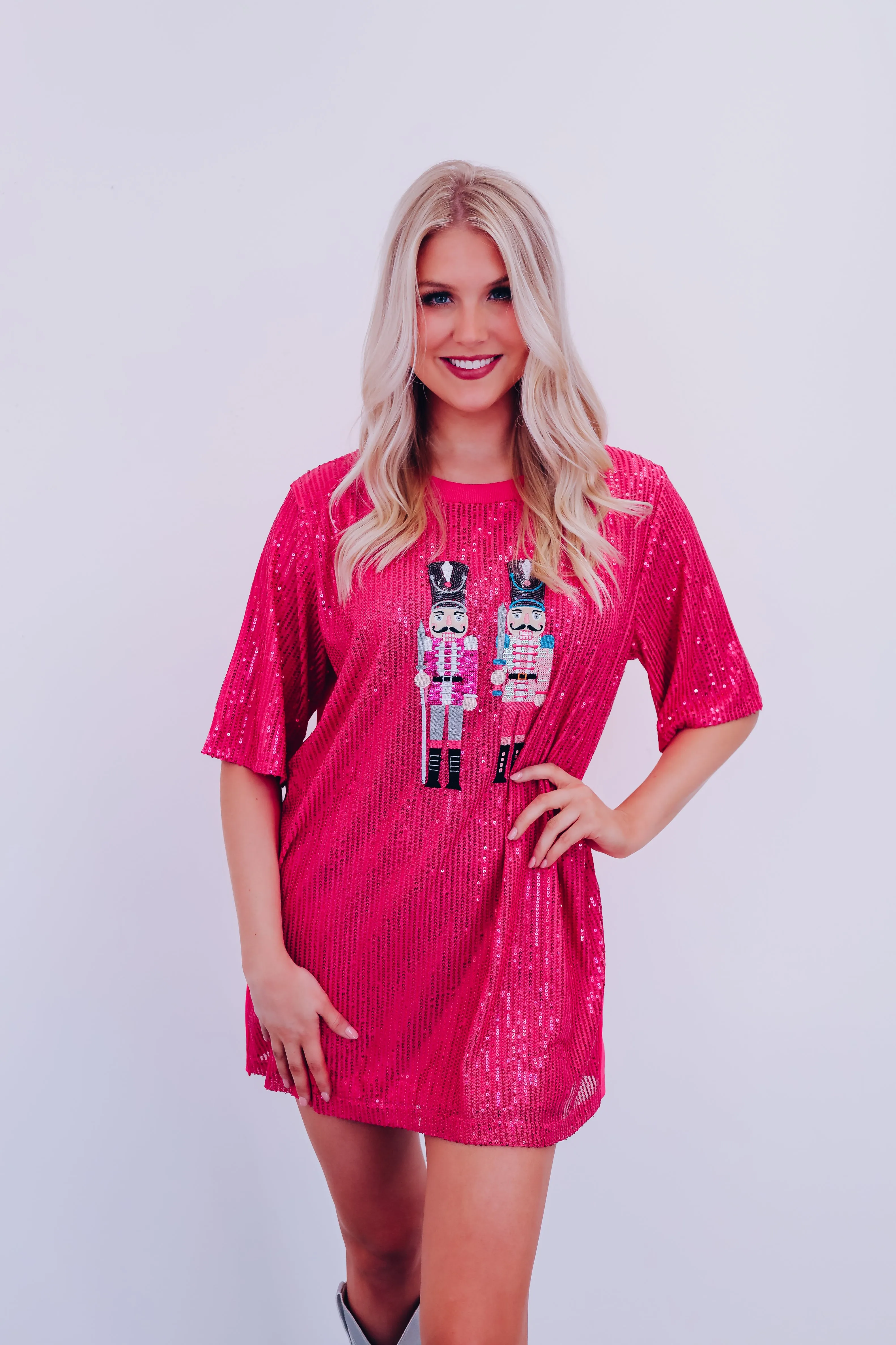 Nut Cracker Sequin Mini T-Shirt Dress - Pink