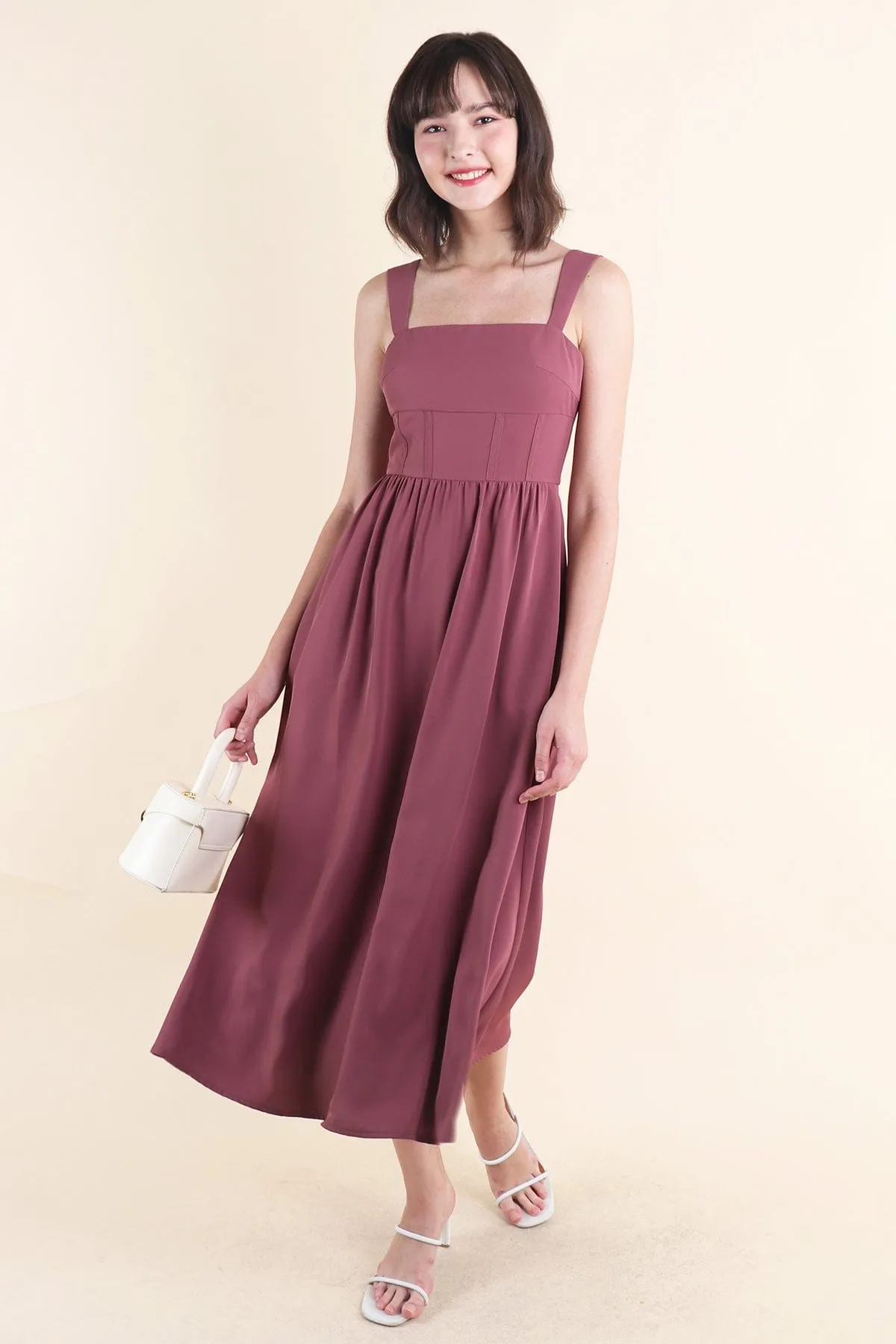 OASIS BUSTIER DRESS IN MAUVE BRICK