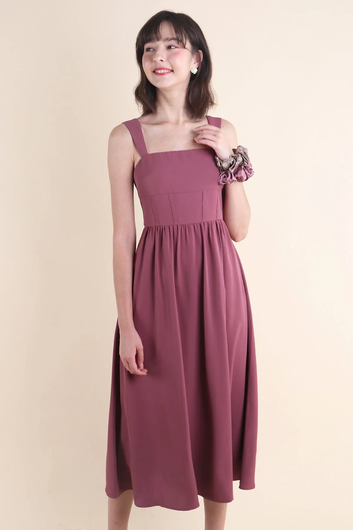 OASIS BUSTIER DRESS IN MAUVE BRICK