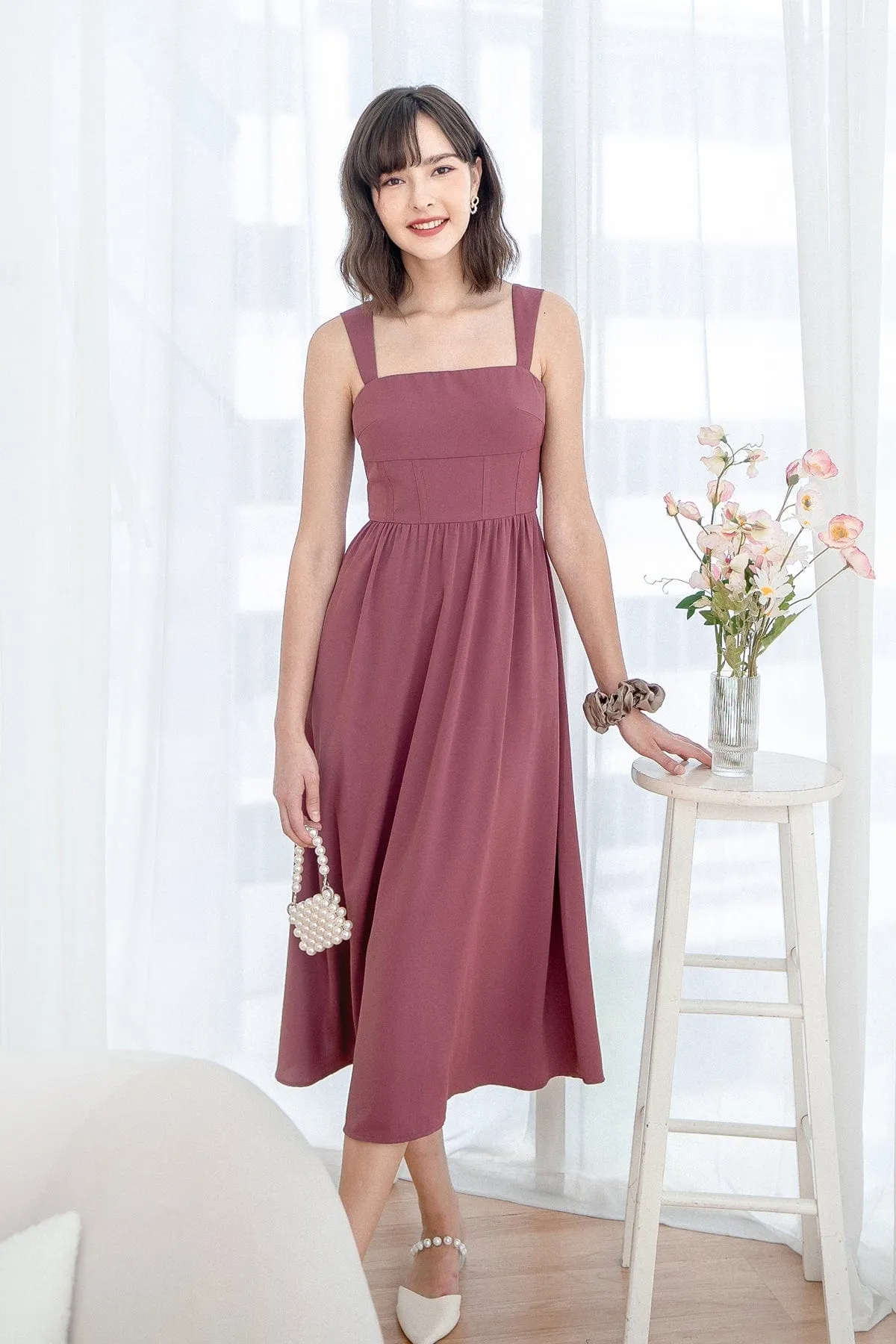 OASIS BUSTIER DRESS IN MAUVE BRICK