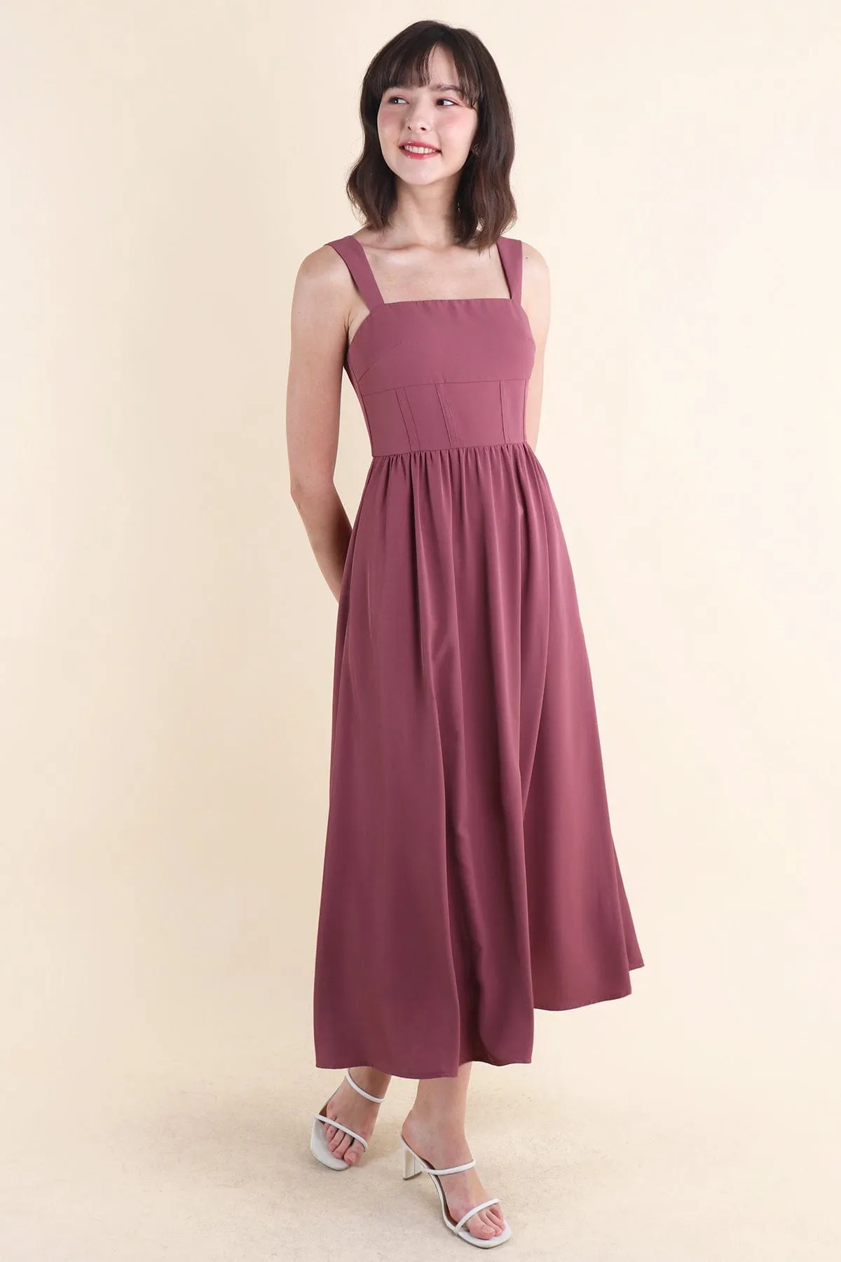 OASIS BUSTIER DRESS IN MAUVE BRICK