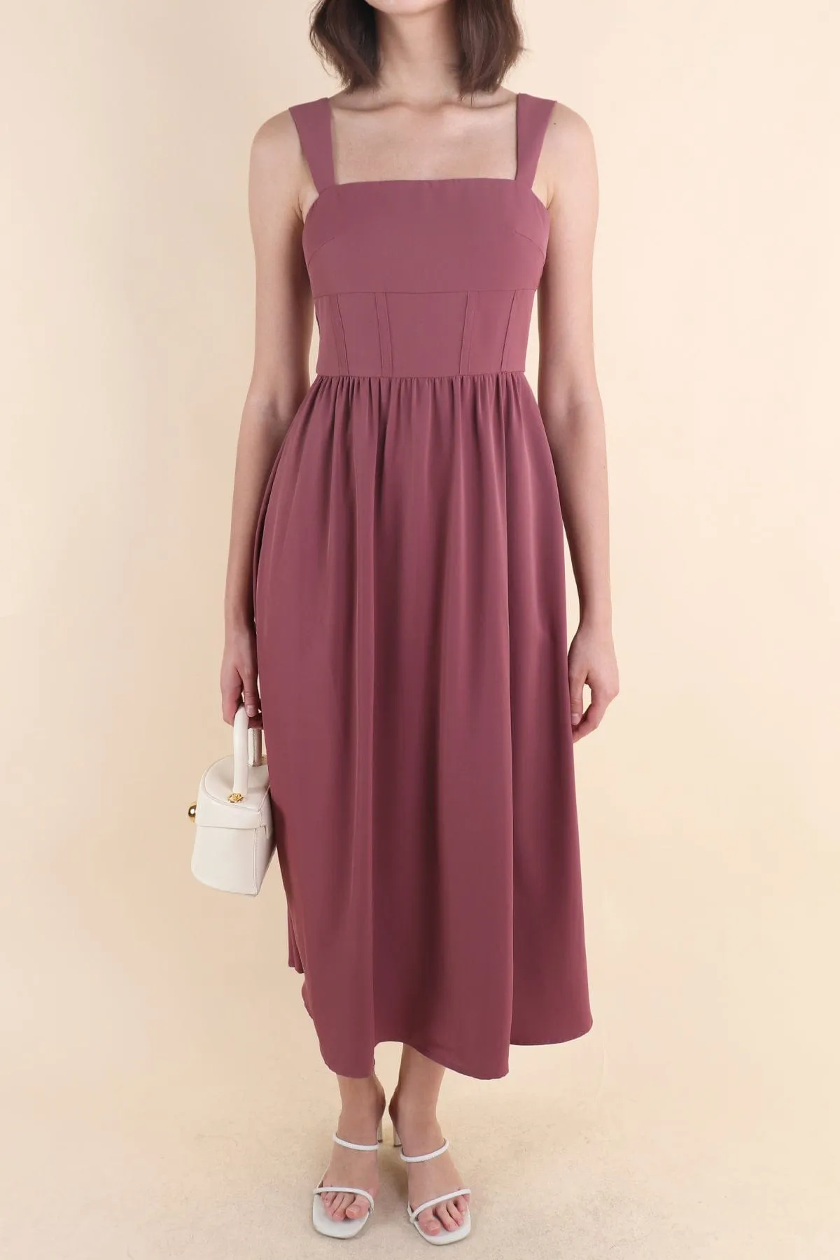 OASIS BUSTIER DRESS IN MAUVE BRICK