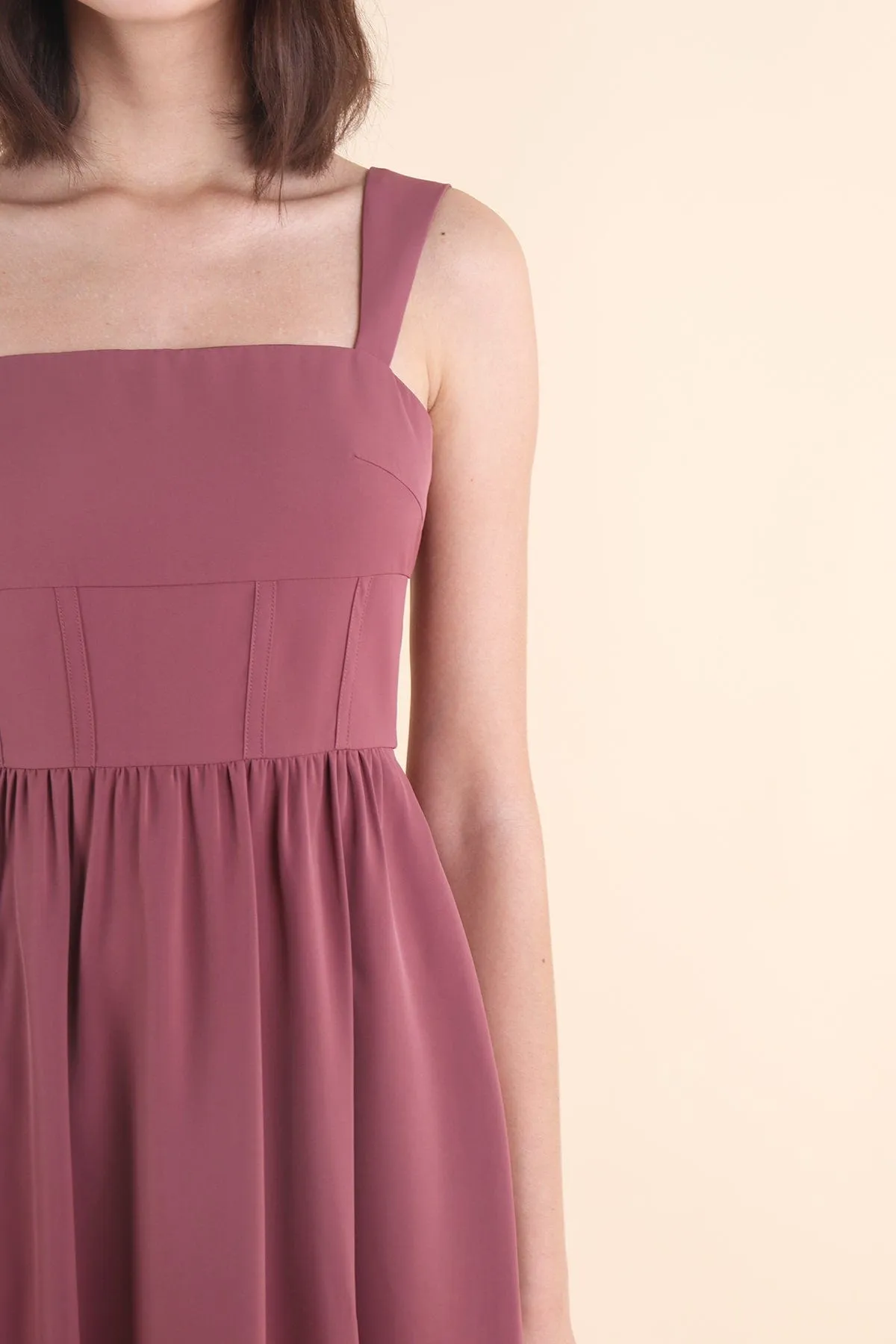 OASIS BUSTIER DRESS IN MAUVE BRICK