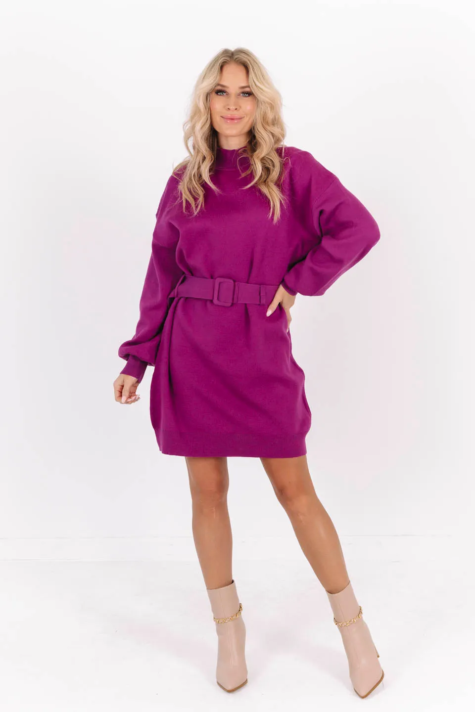 On My Level Sweater Dress - Violet