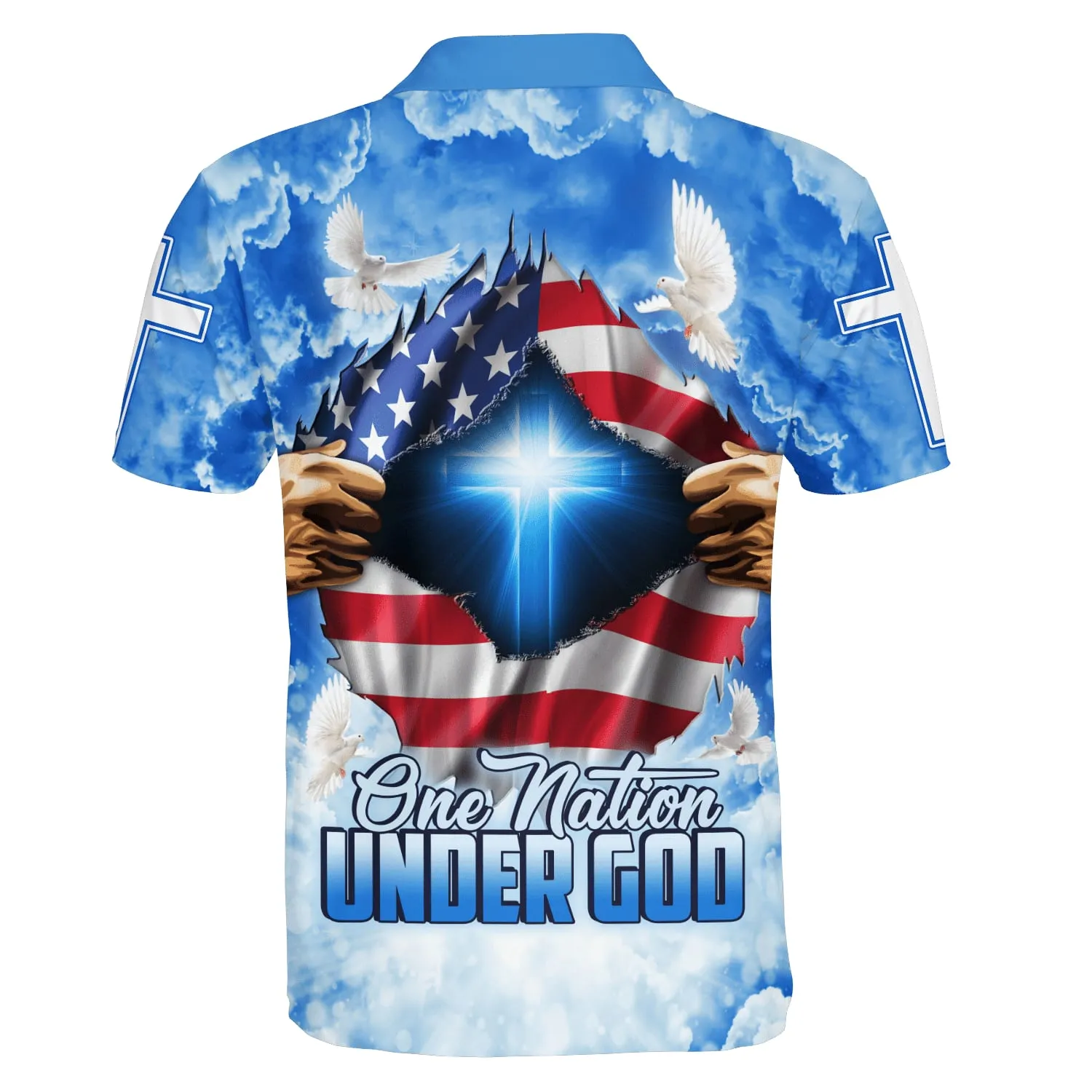 One Nation Under God Cross Polo Shirt - Christian Shirts & Shorts