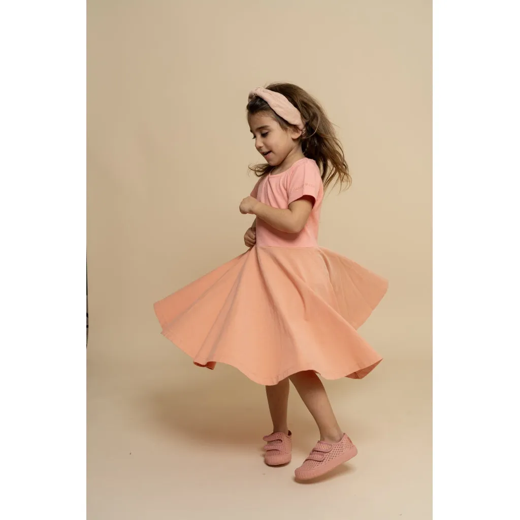 Open Heart Twirl Dress | GOTS - Blush Bloom, Coral Rouge