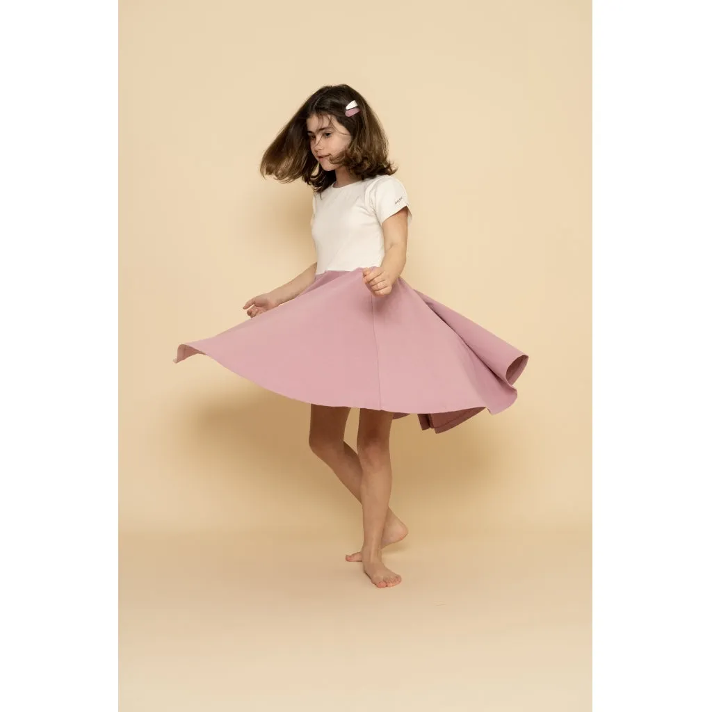 Open Heart Twirl Dress | GOTS - Creamy White, Mauve Rose