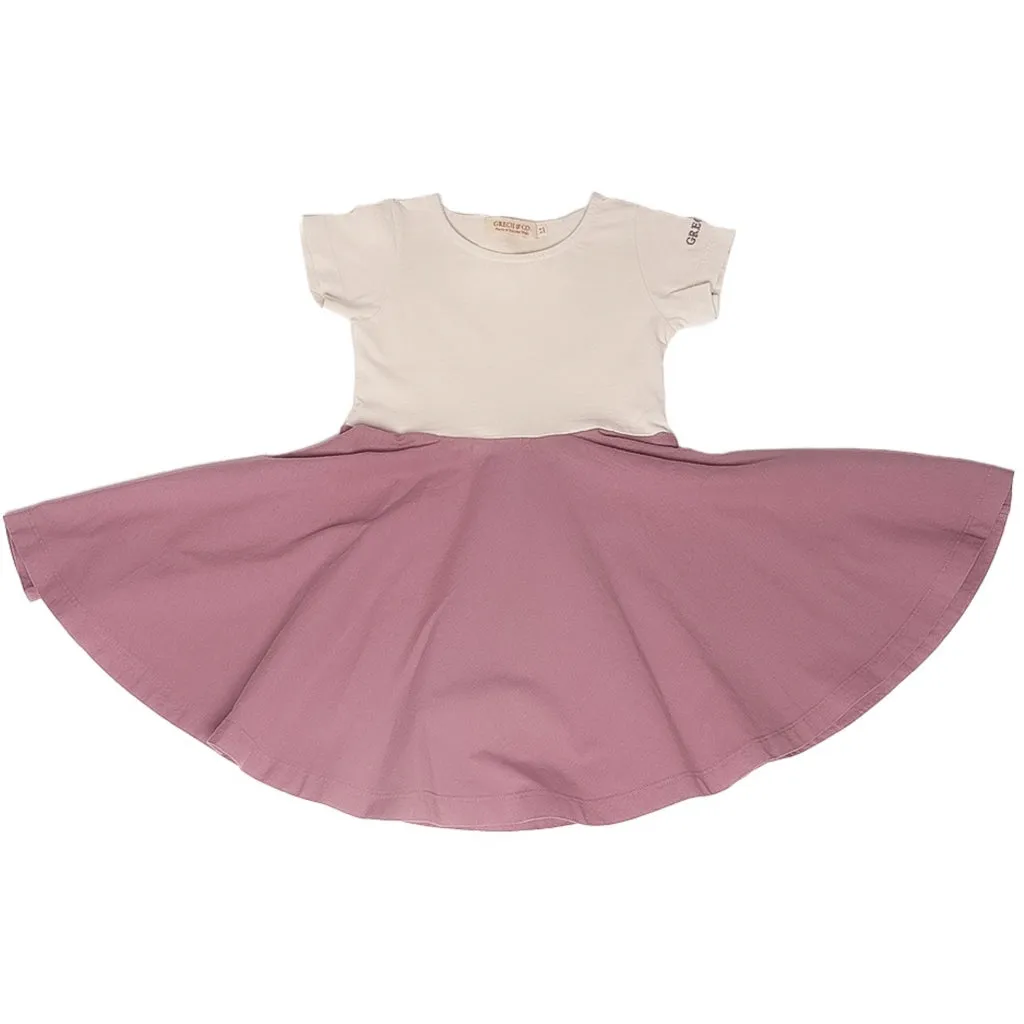 Open Heart Twirl Dress | GOTS - Creamy White, Mauve Rose