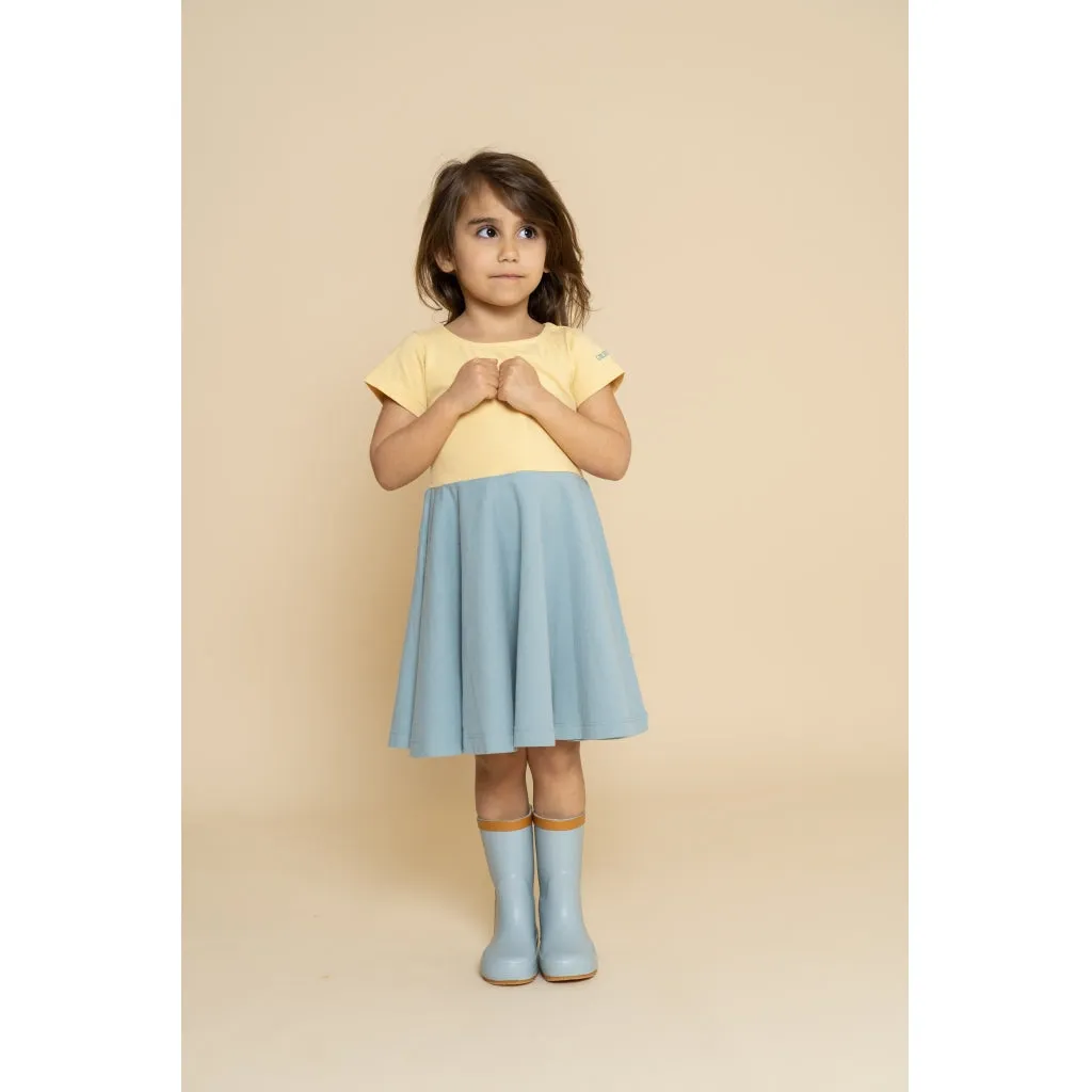 Open Heart Twirl Dress | GOTS - Mellow Yellow, Sky Blue