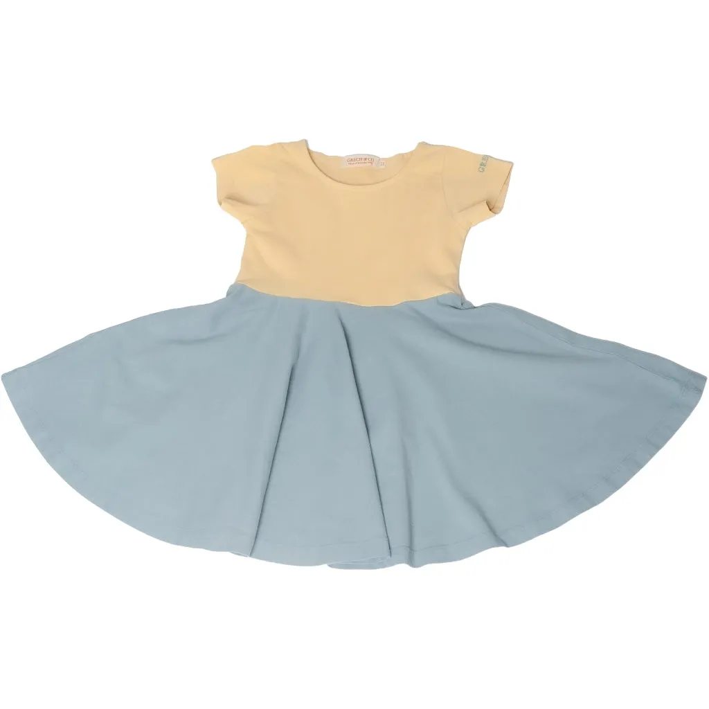 Open Heart Twirl Dress | GOTS - Mellow Yellow, Sky Blue