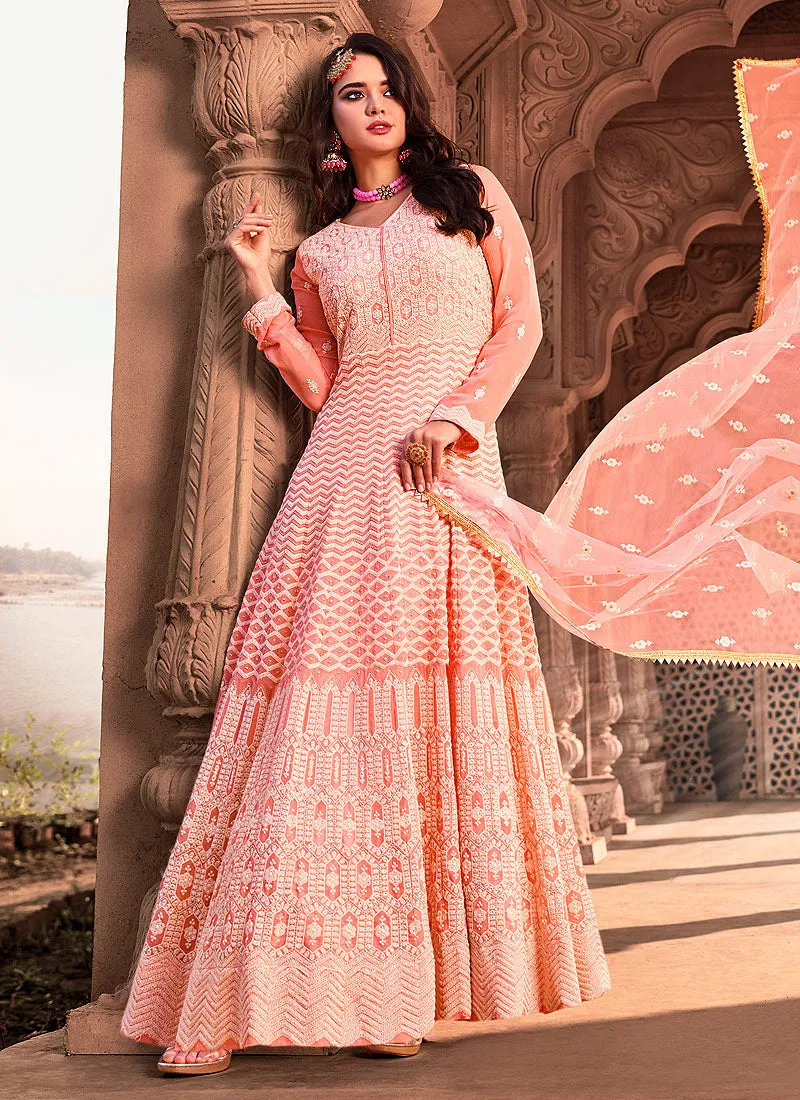 Pastel Pink Lucknowi Embroidered Anarkali Suit