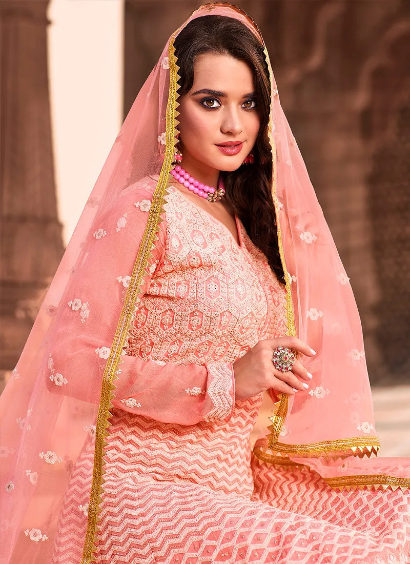 Pastel Pink Lucknowi Embroidered Anarkali Suit