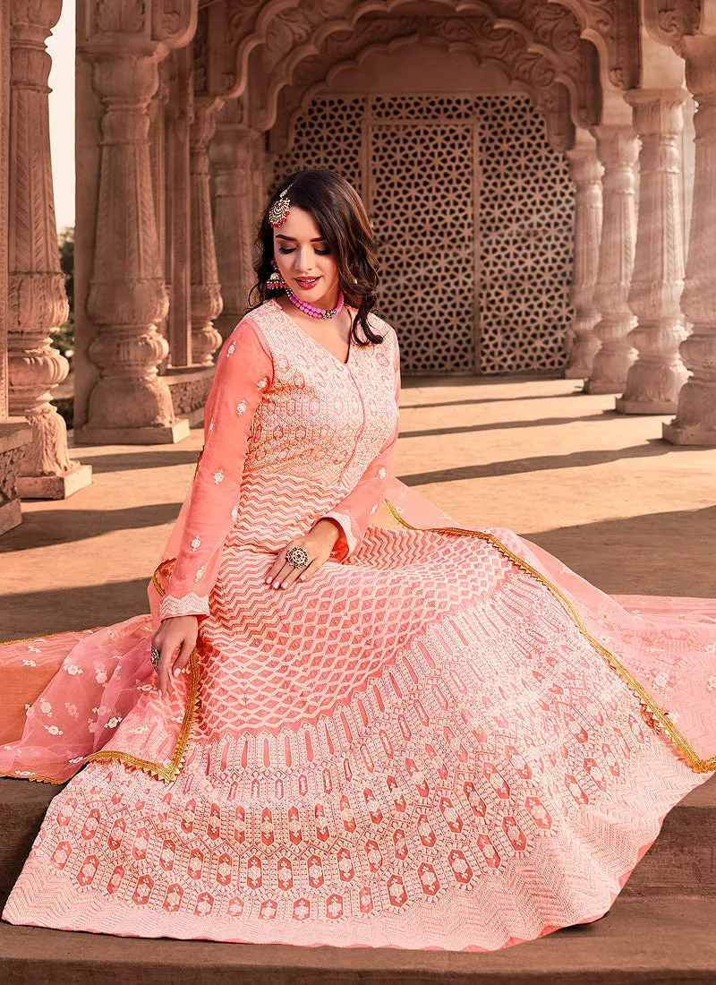 Pastel Pink Lucknowi Embroidered Anarkali Suit