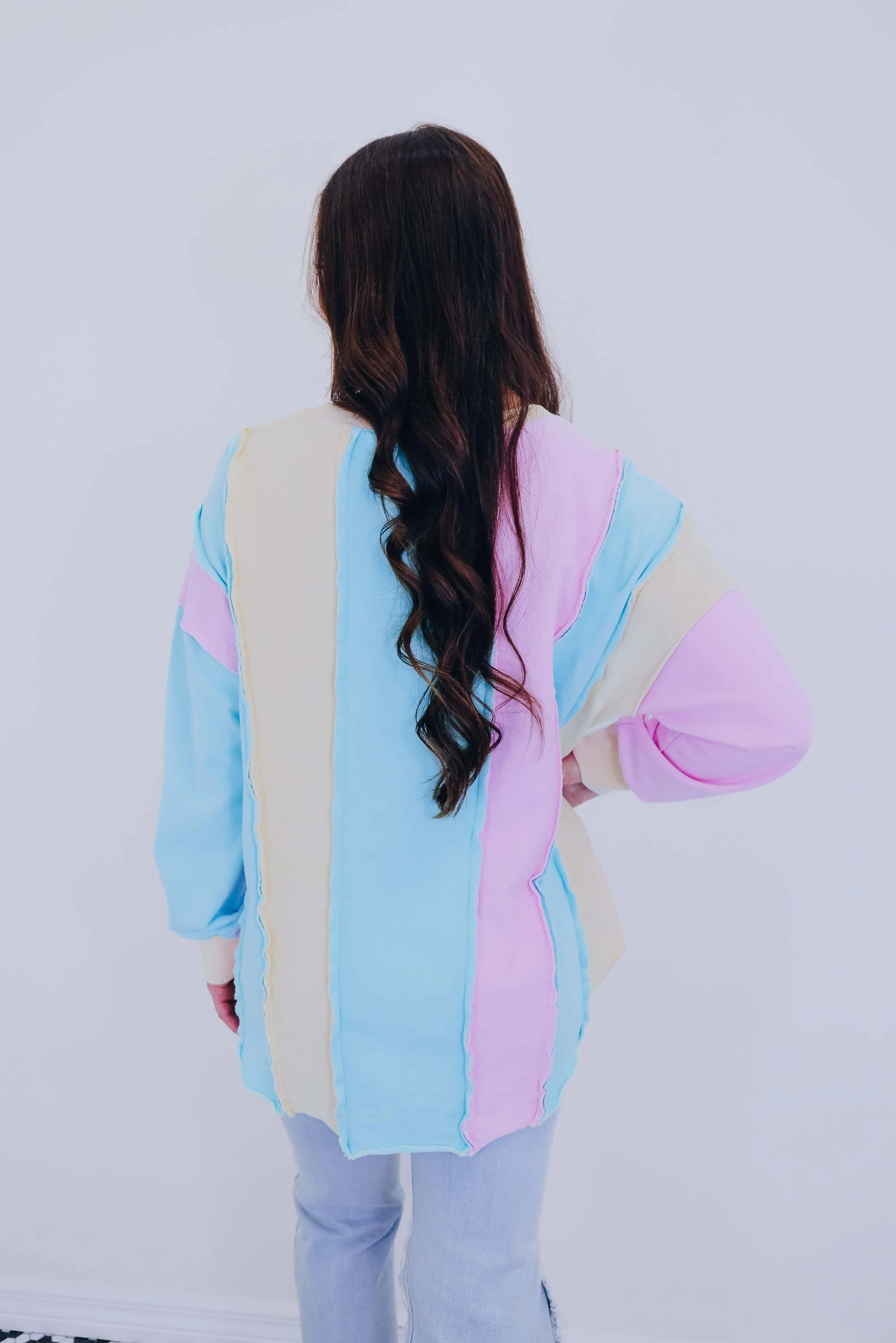 Pastel Vibes Vertical Color Block Sweatshirt