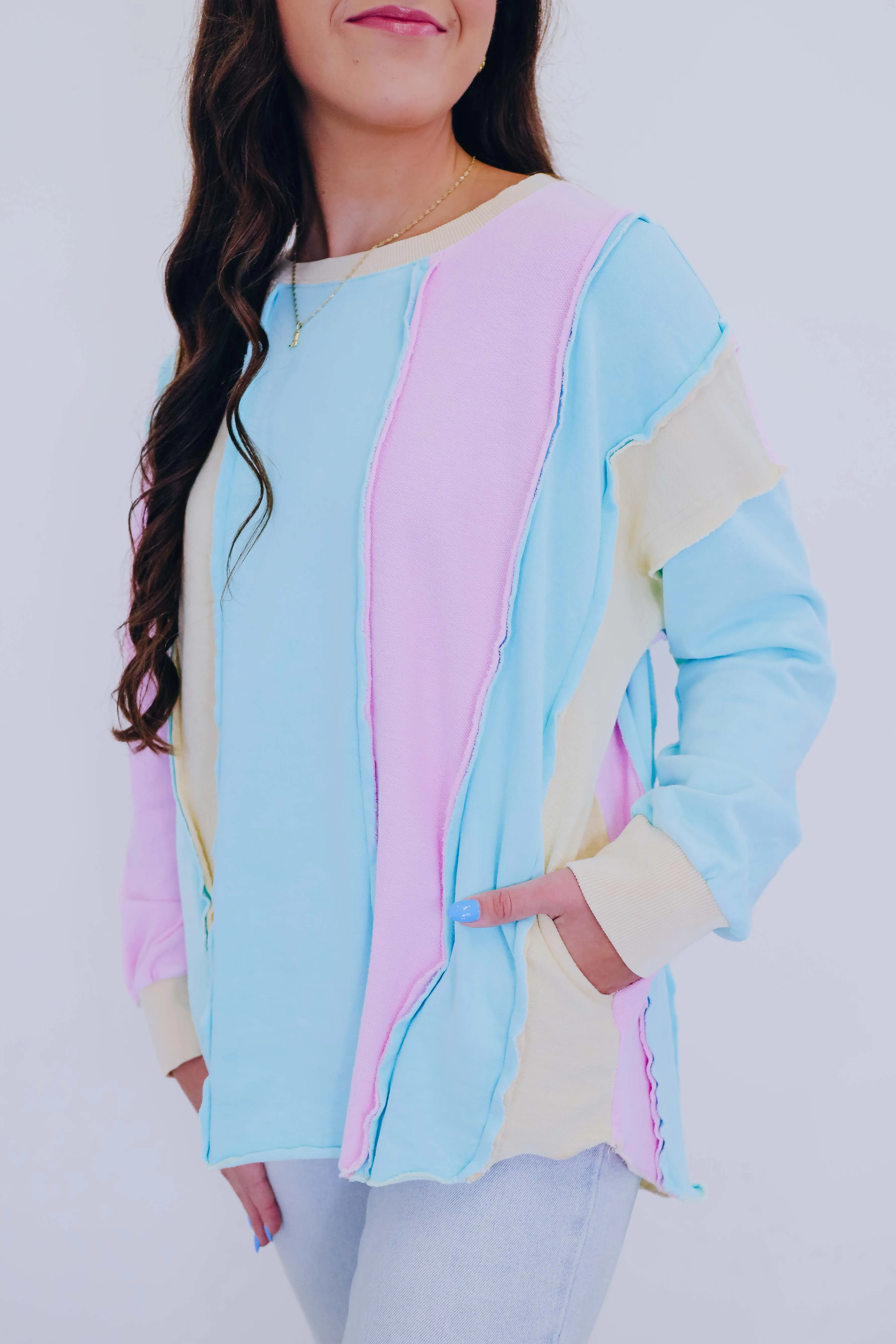 Pastel Vibes Vertical Color Block Sweatshirt