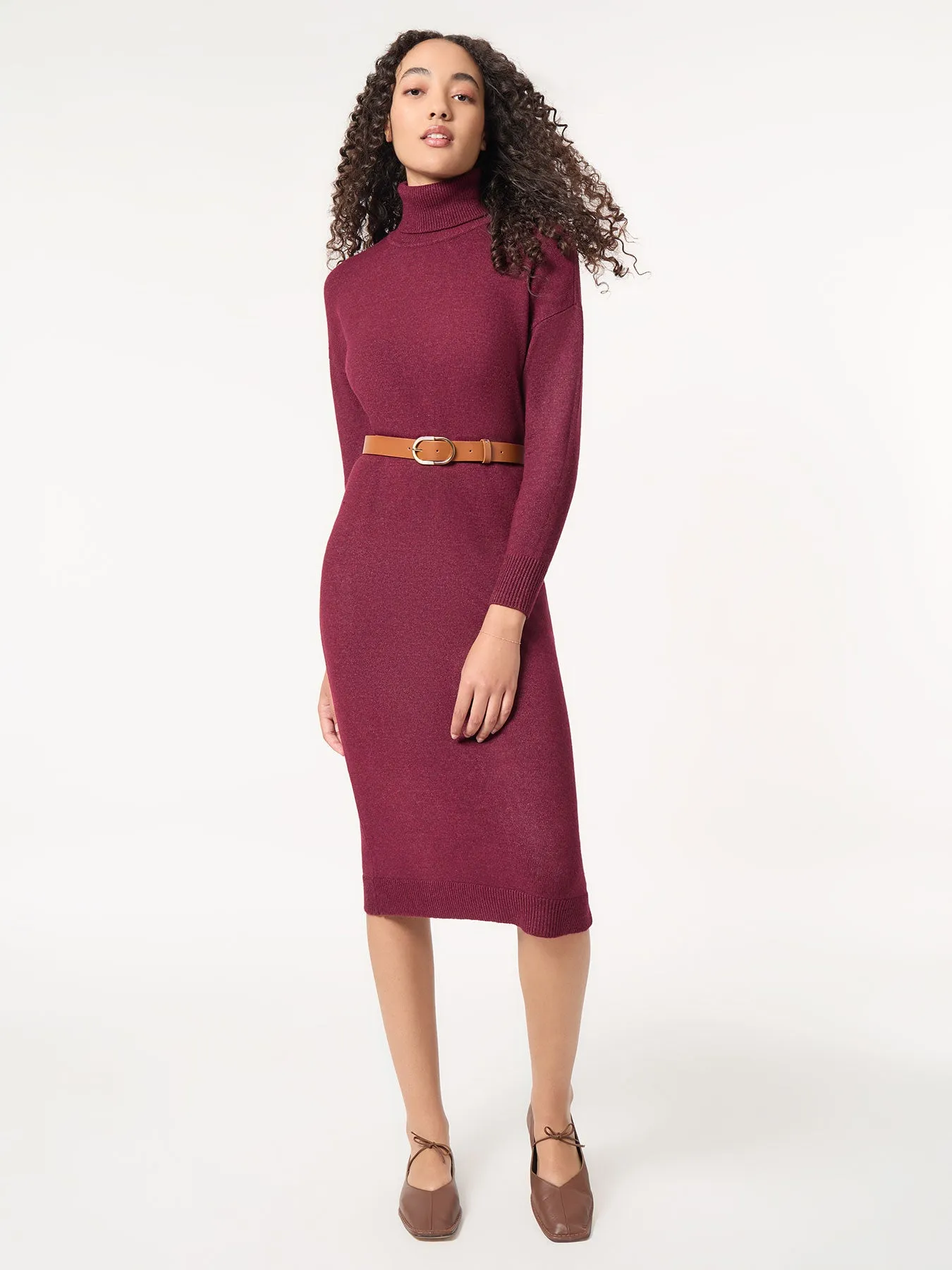 Petite Belted Turtleneck Sweater Dress