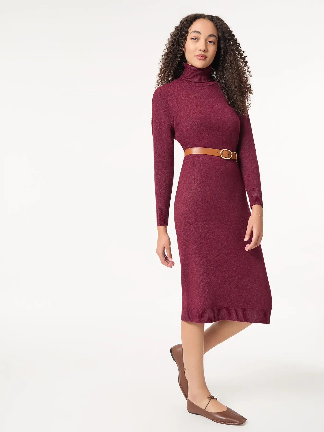 Petite Belted Turtleneck Sweater Dress