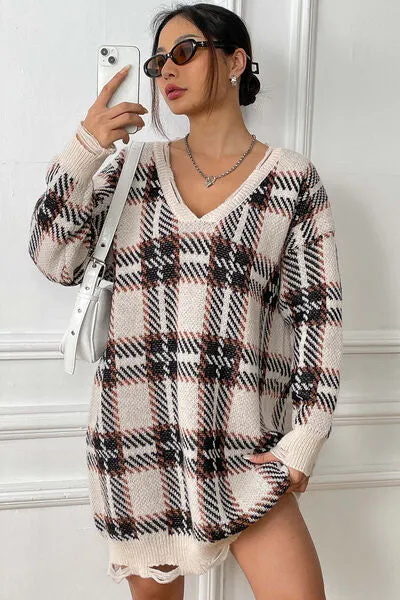 PLAID SWEATER DRESS