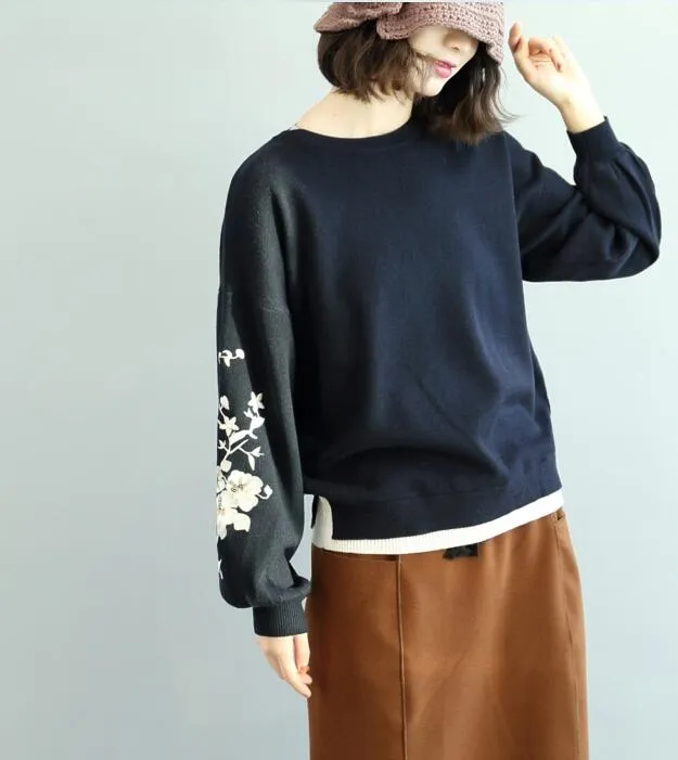 Print Long Sleeve  loose Style Women Dress Woolen Knit Sweater