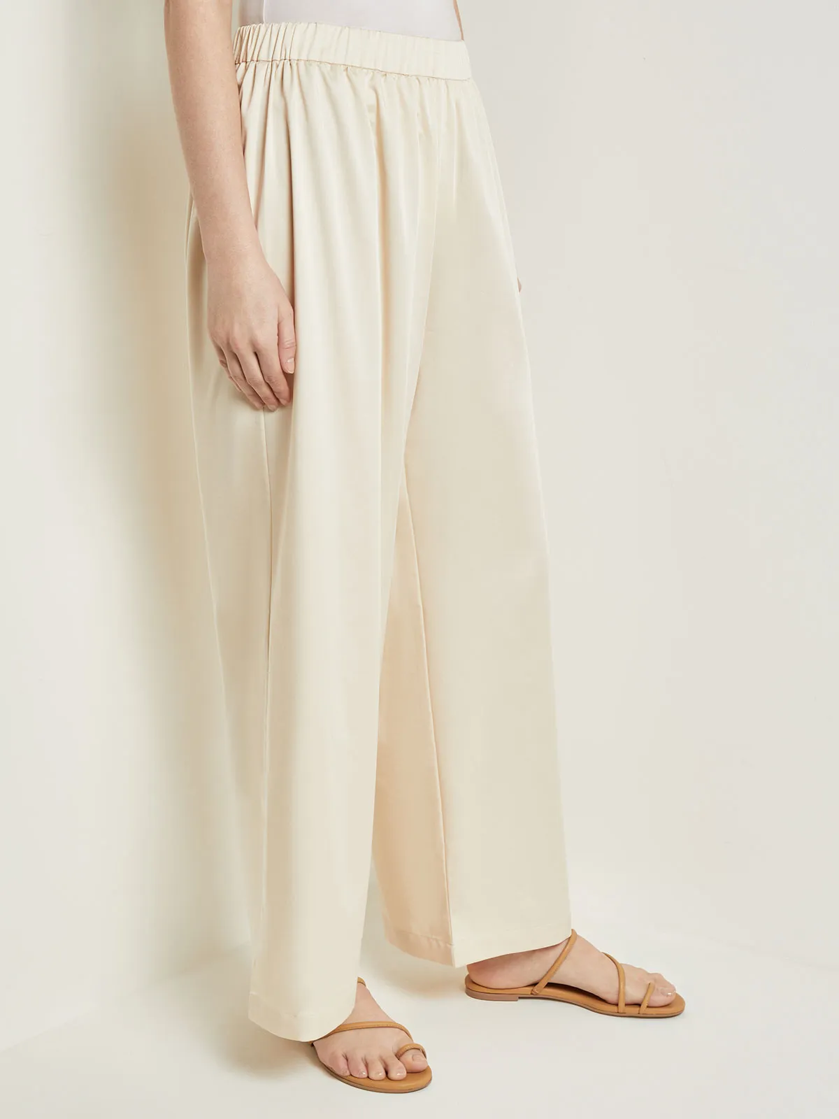 Pull-On Woven Wide-Leg Pants, Parchment