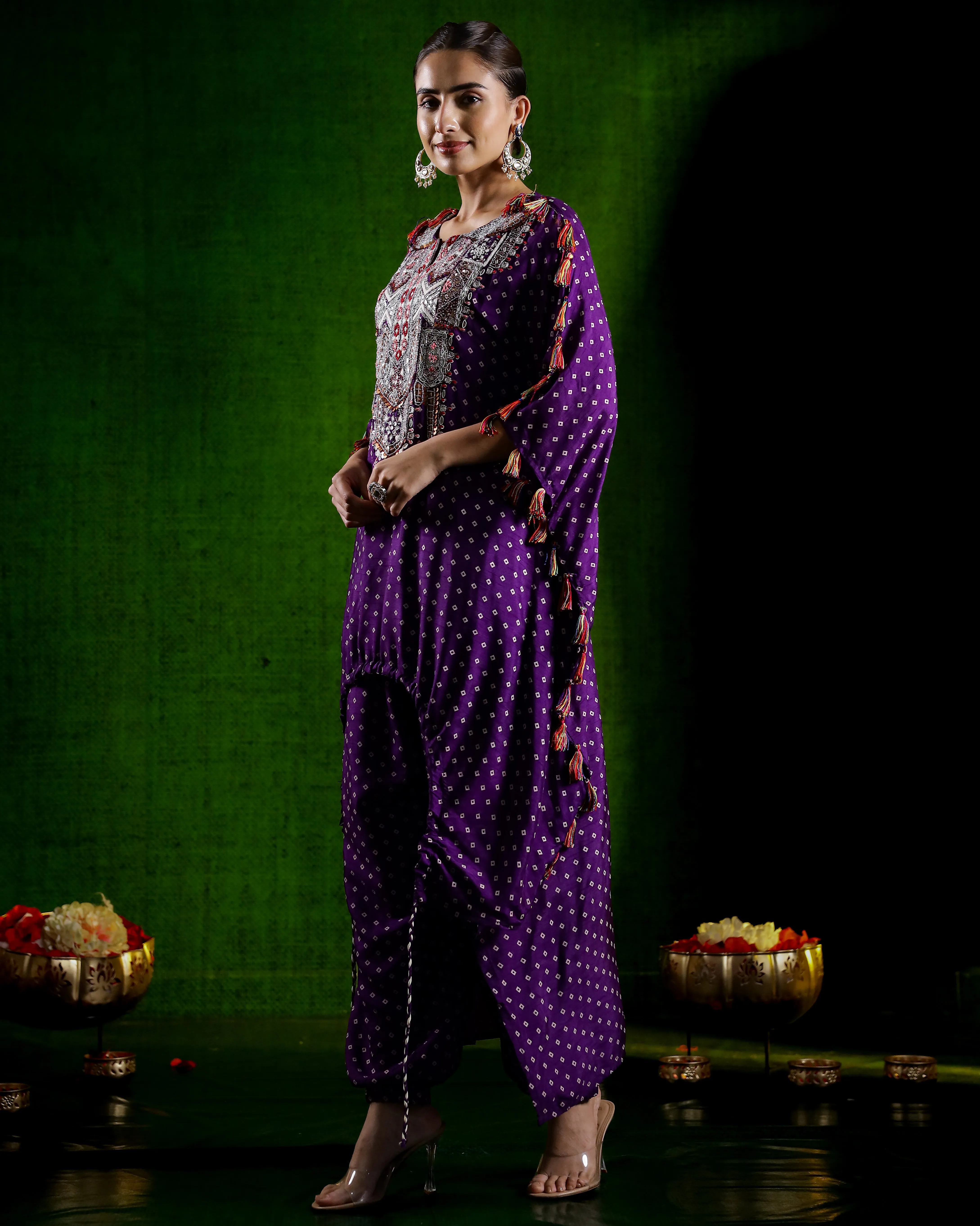 Purple Embellished Spanish Silk Kaftan Set