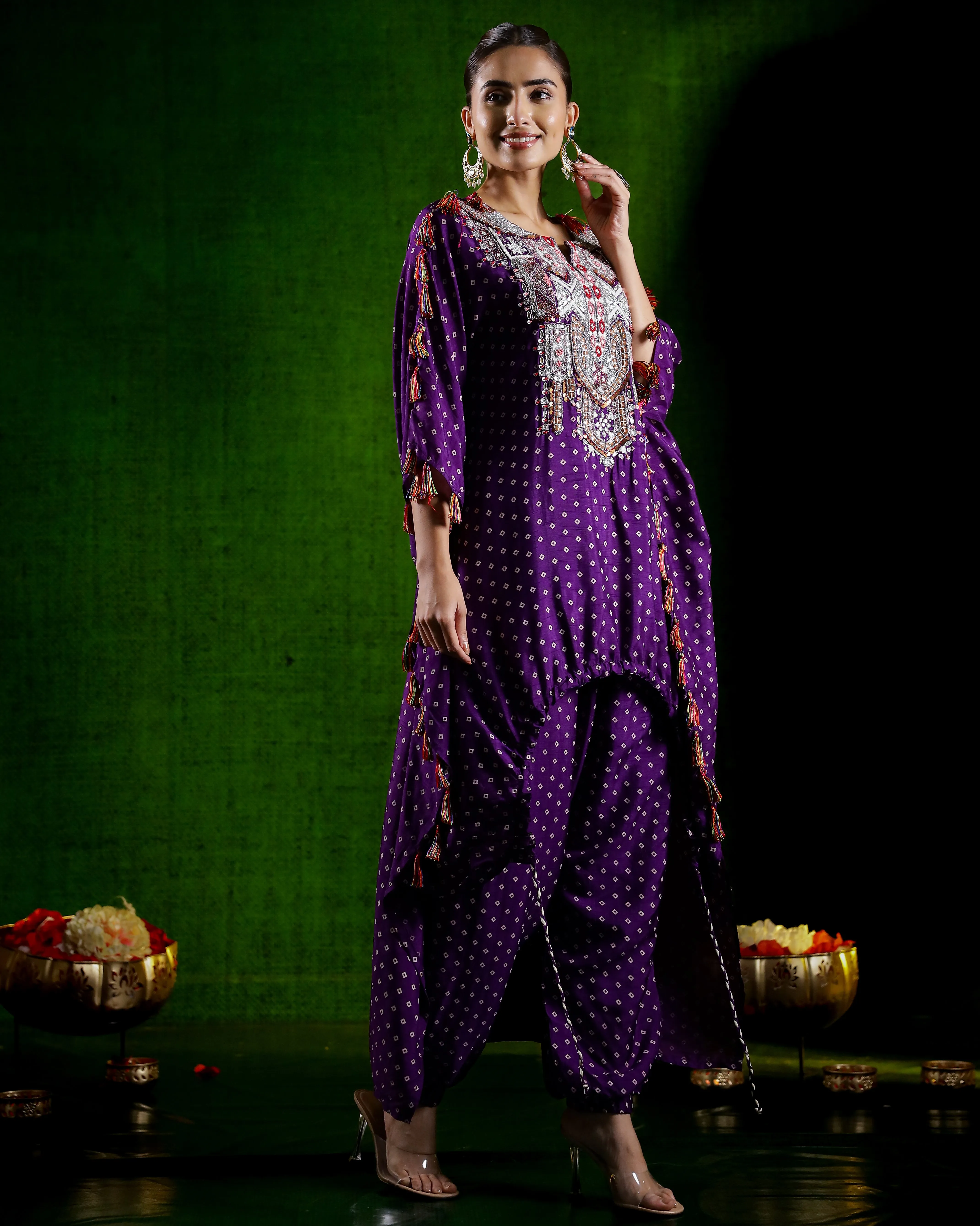 Purple Embellished Spanish Silk Kaftan Set