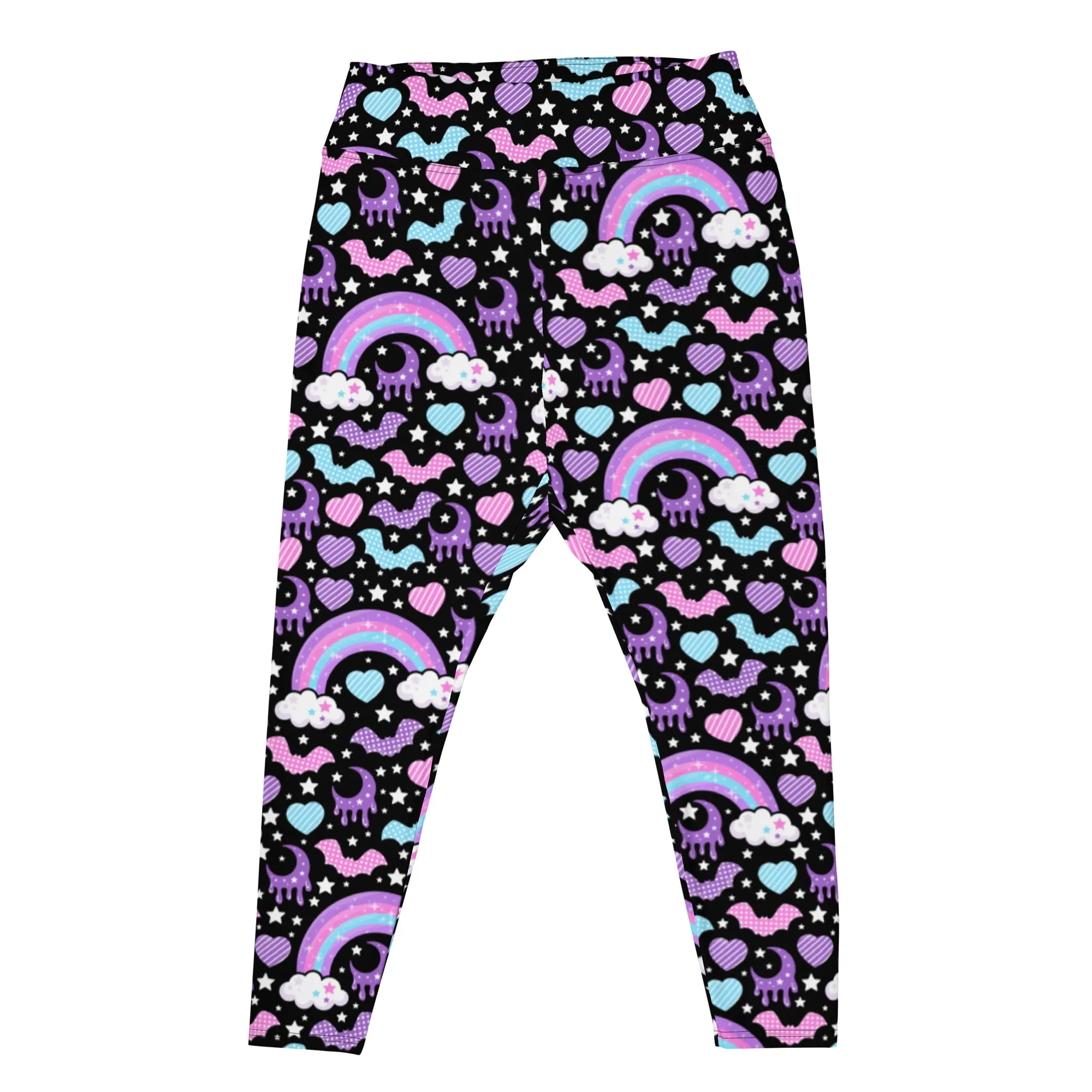 Rainbow Spooky Bats Black Plus Size Leggings