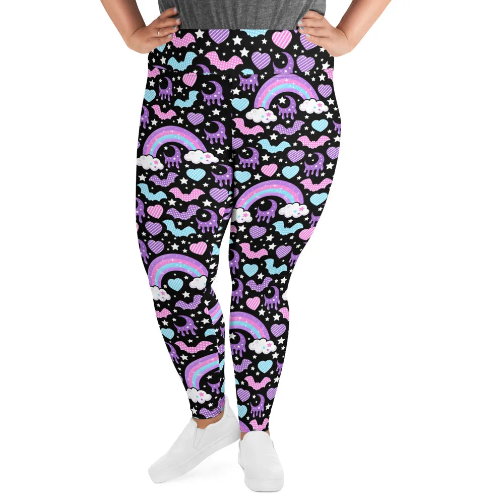 Rainbow Spooky Bats Black Plus Size Leggings