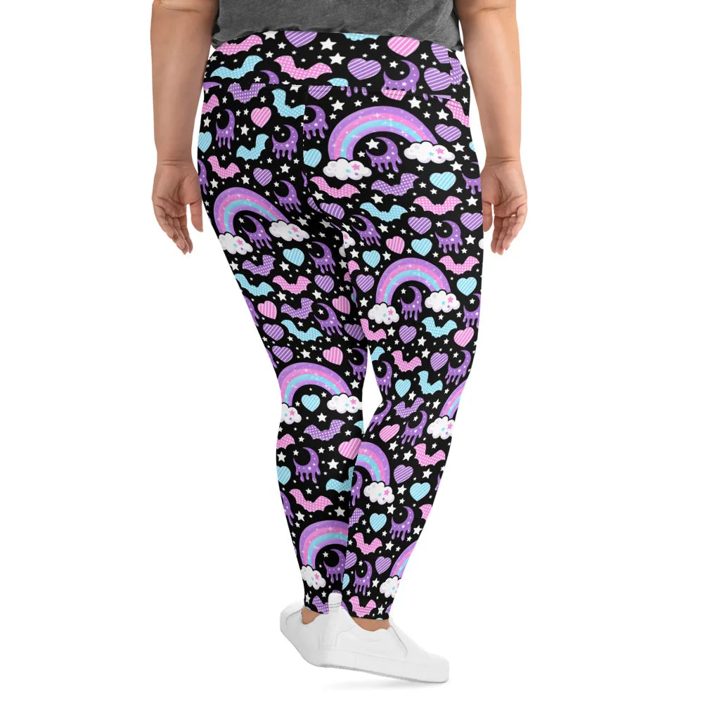 Rainbow Spooky Bats Black Plus Size Leggings